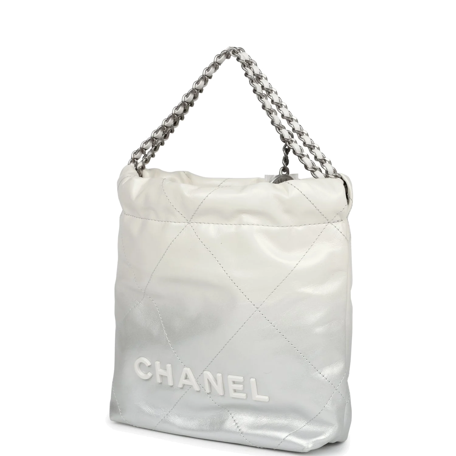 Chanel Mini 22 Bag White and Silver Ombre Metallic Calfskin — фото 6