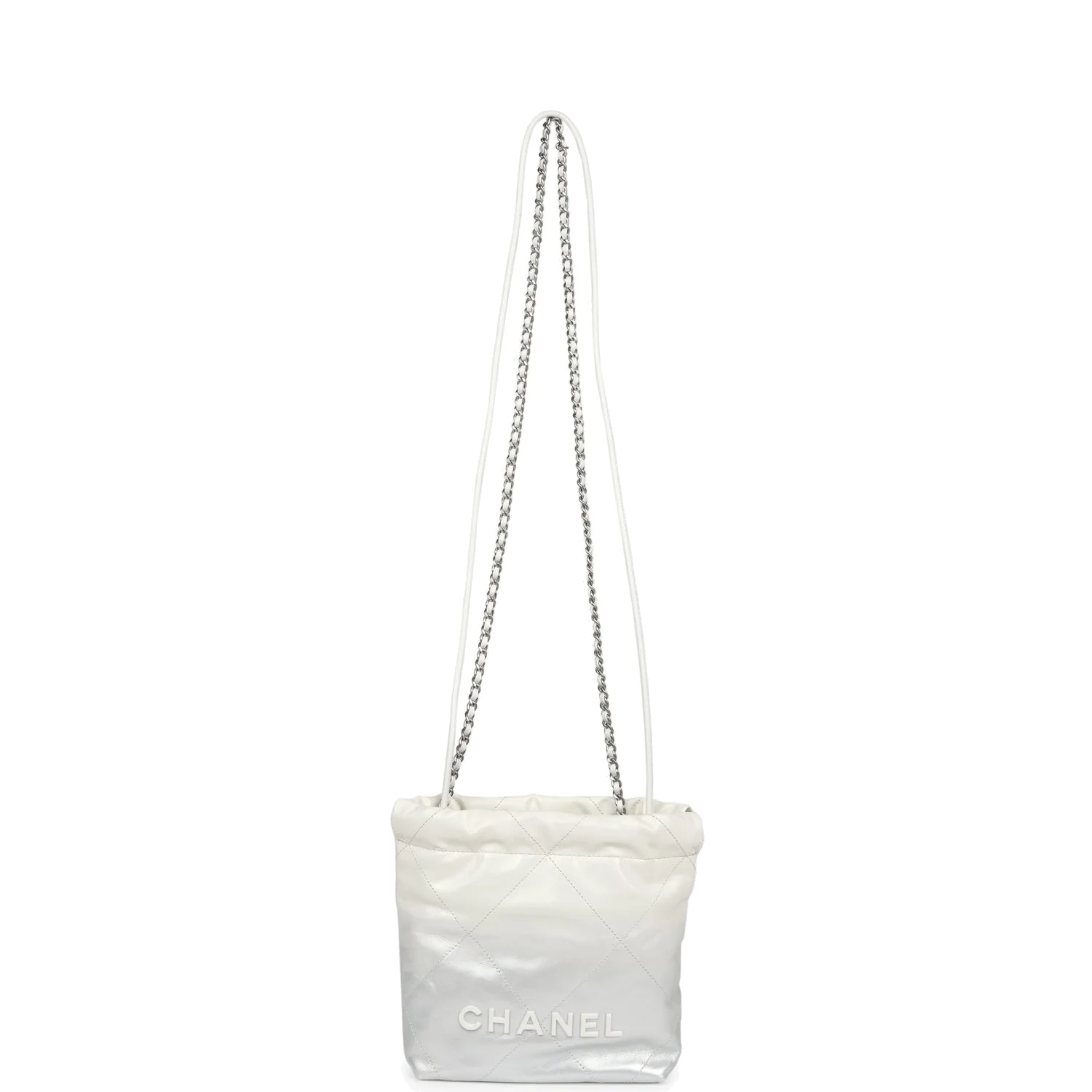 Chanel Mini 22 Bag White and Silver Ombre Metallic Calfskin — фото 8