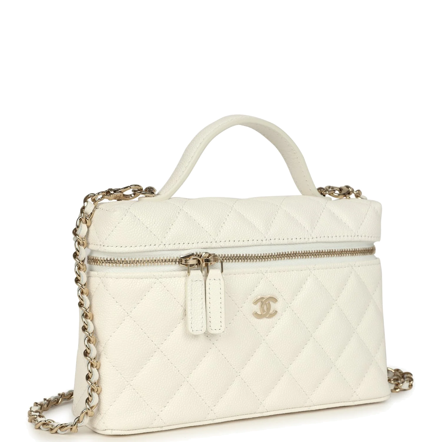 Chanel Trendy Top Handle Long Vanity Case with Chain White Caviar — фото 3