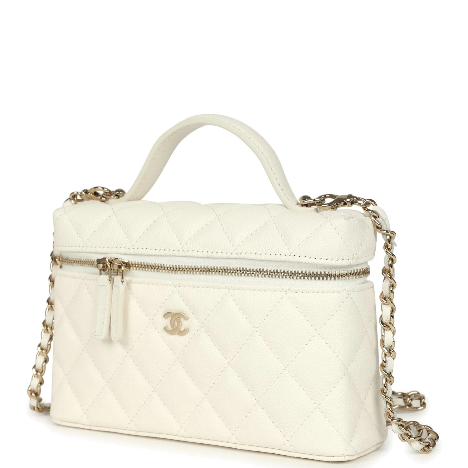 Chanel Trendy Top Handle Long Vanity Case with Chain White Caviar — фото 6