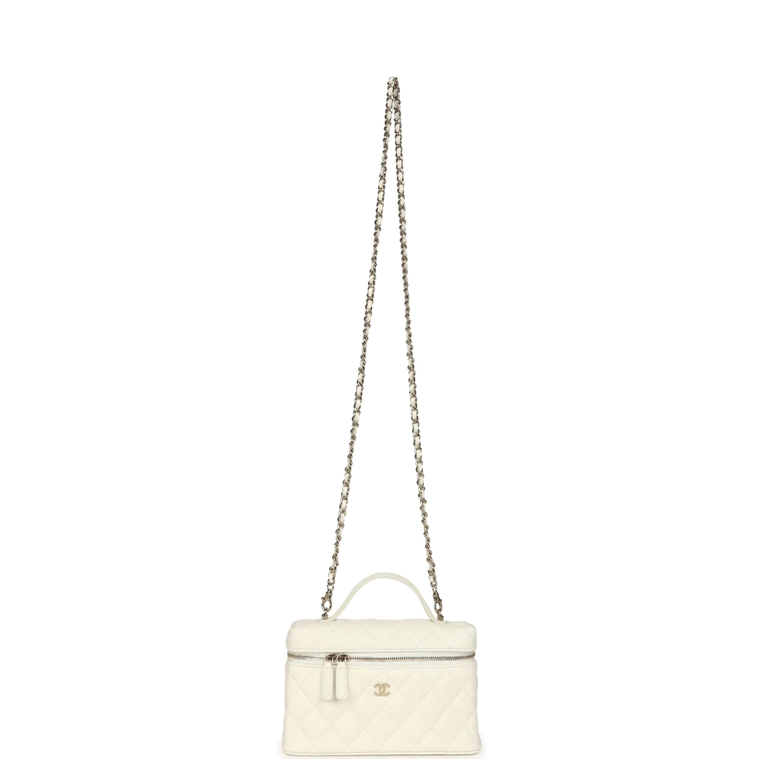 Chanel Trendy Top Handle Long Vanity Case with Chain White Caviar — фото 8