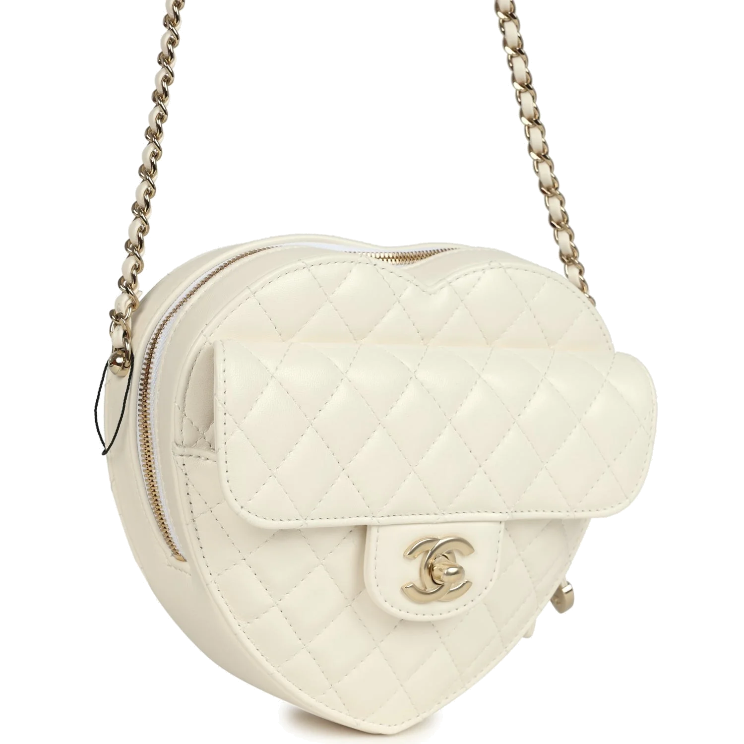 Chanel CC In Love Large Heart Bag with Chain White Lambskin — фото 3
