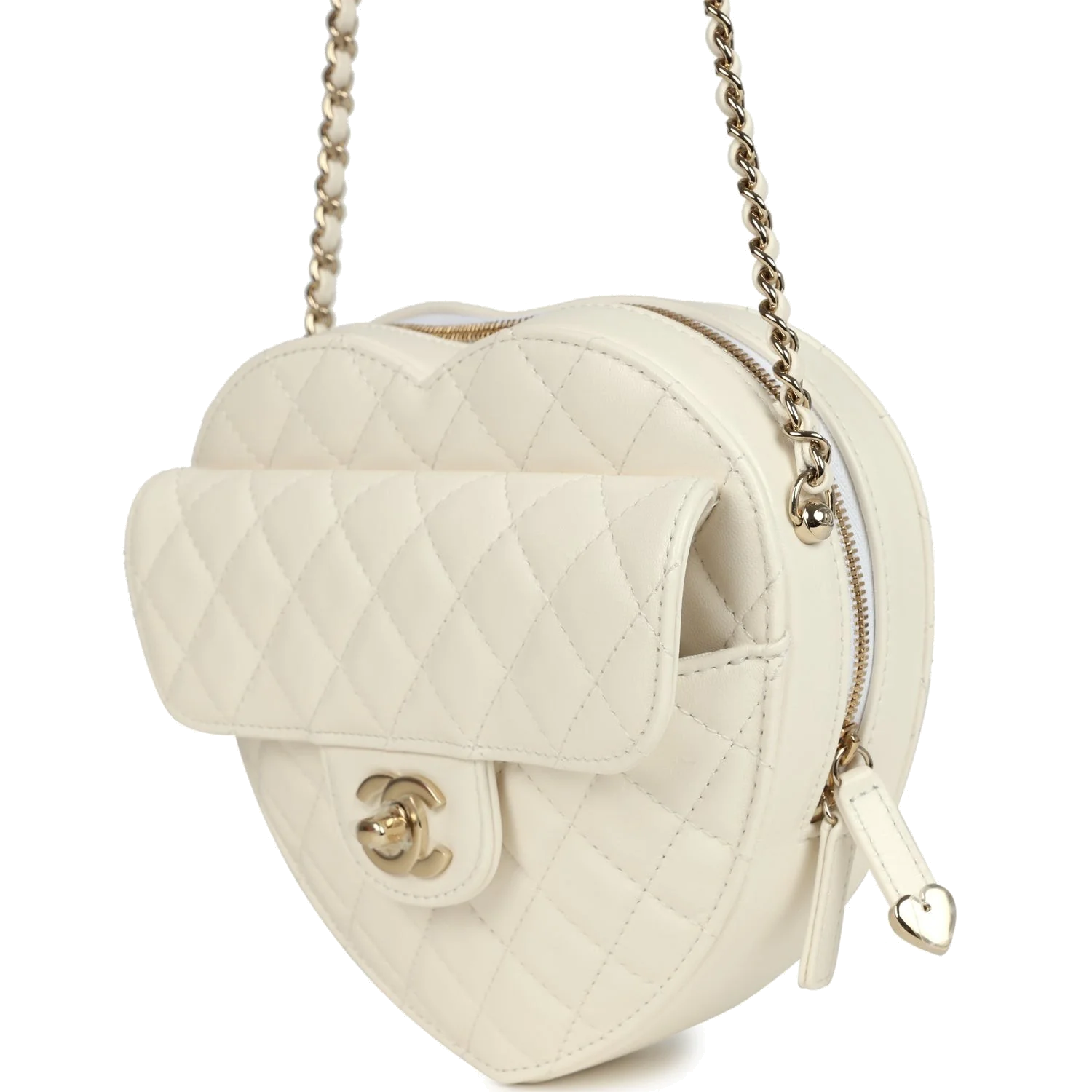 Chanel CC In Love Large Heart Bag with Chain White Lambskin — фото 6