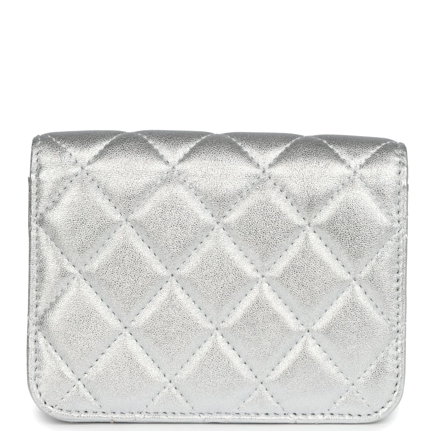 Chanel Crystal CC Walk Of Fame Clutch on Chain Silver Metallic Goatskin — фото 6