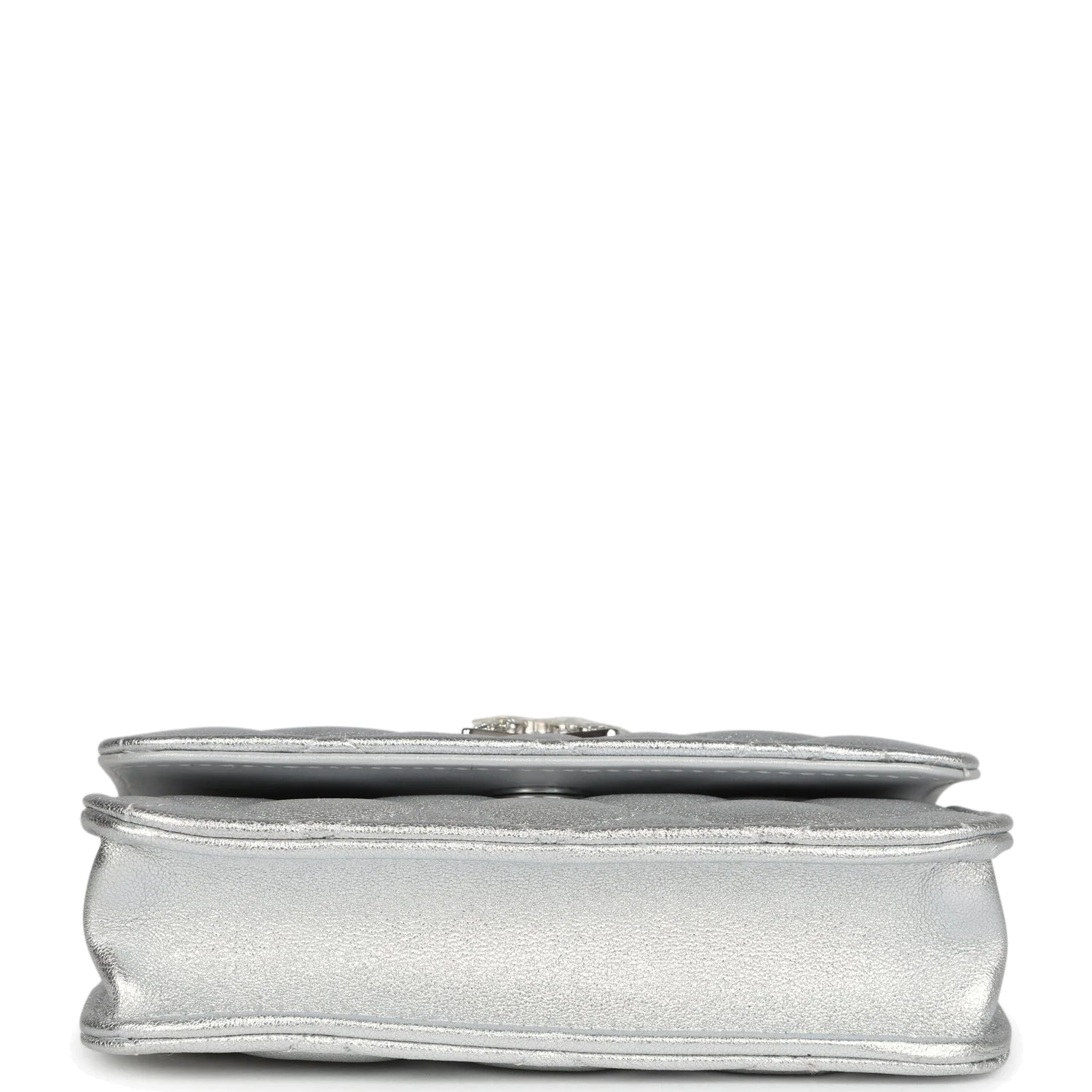 Chanel Crystal CC Walk Of Fame Clutch on Chain Silver Metallic Goatskin — фото 7