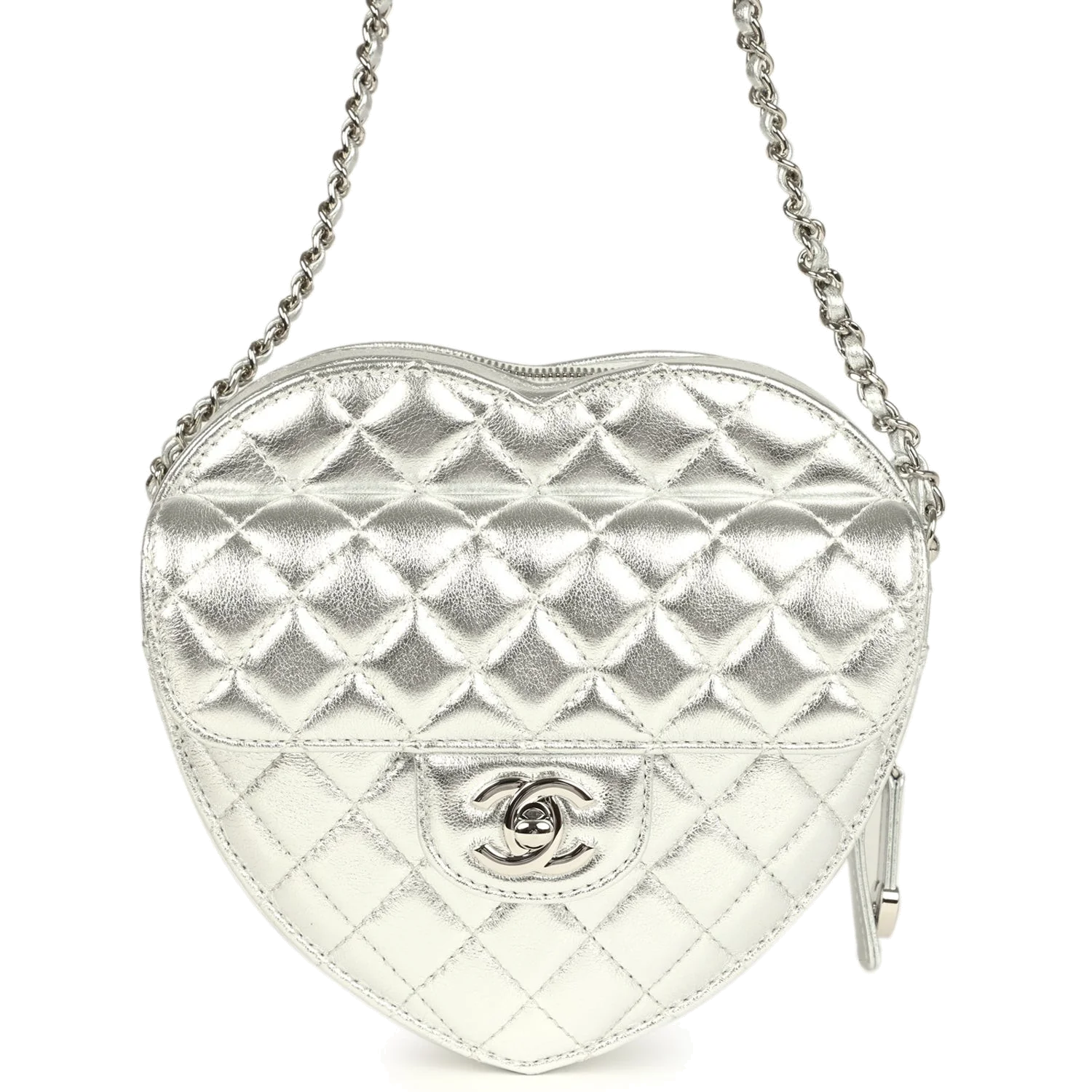 Chanel CC In Love Large Heart Bag with Chain Silver Metallic Lambskin — фото 2