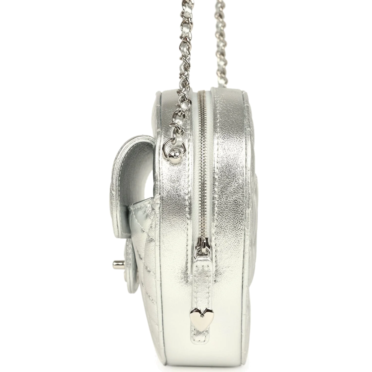 Chanel CC In Love Large Heart Bag with Chain Silver Metallic Lambskin — фото 4