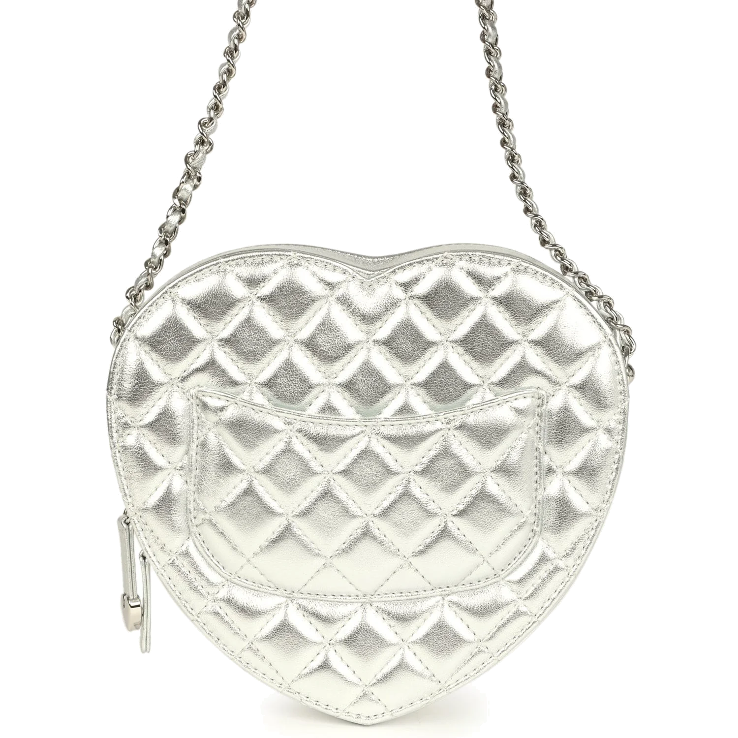 Chanel CC In Love Large Heart Bag with Chain Silver Metallic Lambskin — фото 5