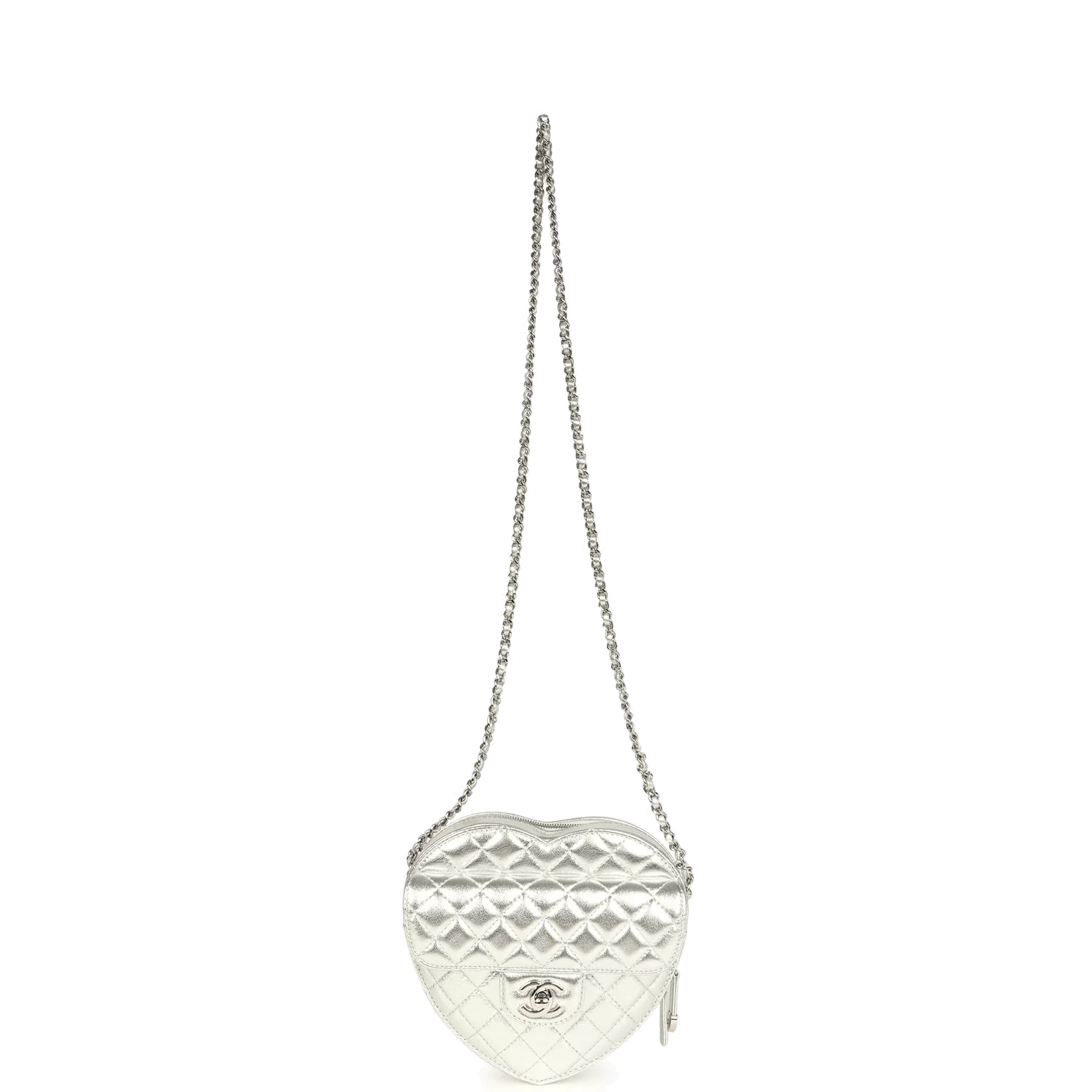 Chanel CC In Love Large Heart Bag with Chain Silver Metallic Lambskin — фото 7