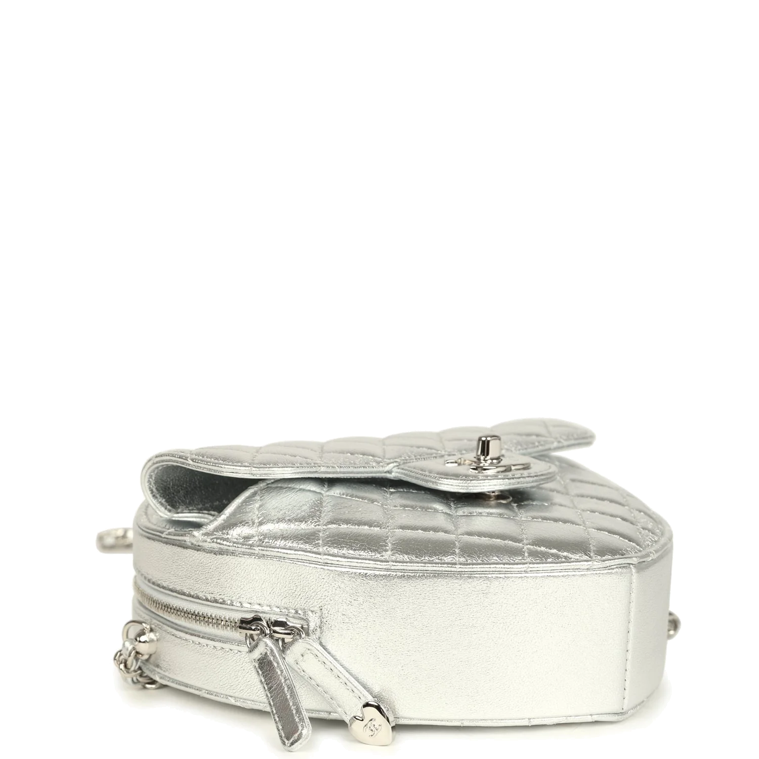 Chanel CC In Love Large Heart Bag with Chain Silver Metallic Lambskin — фото 8