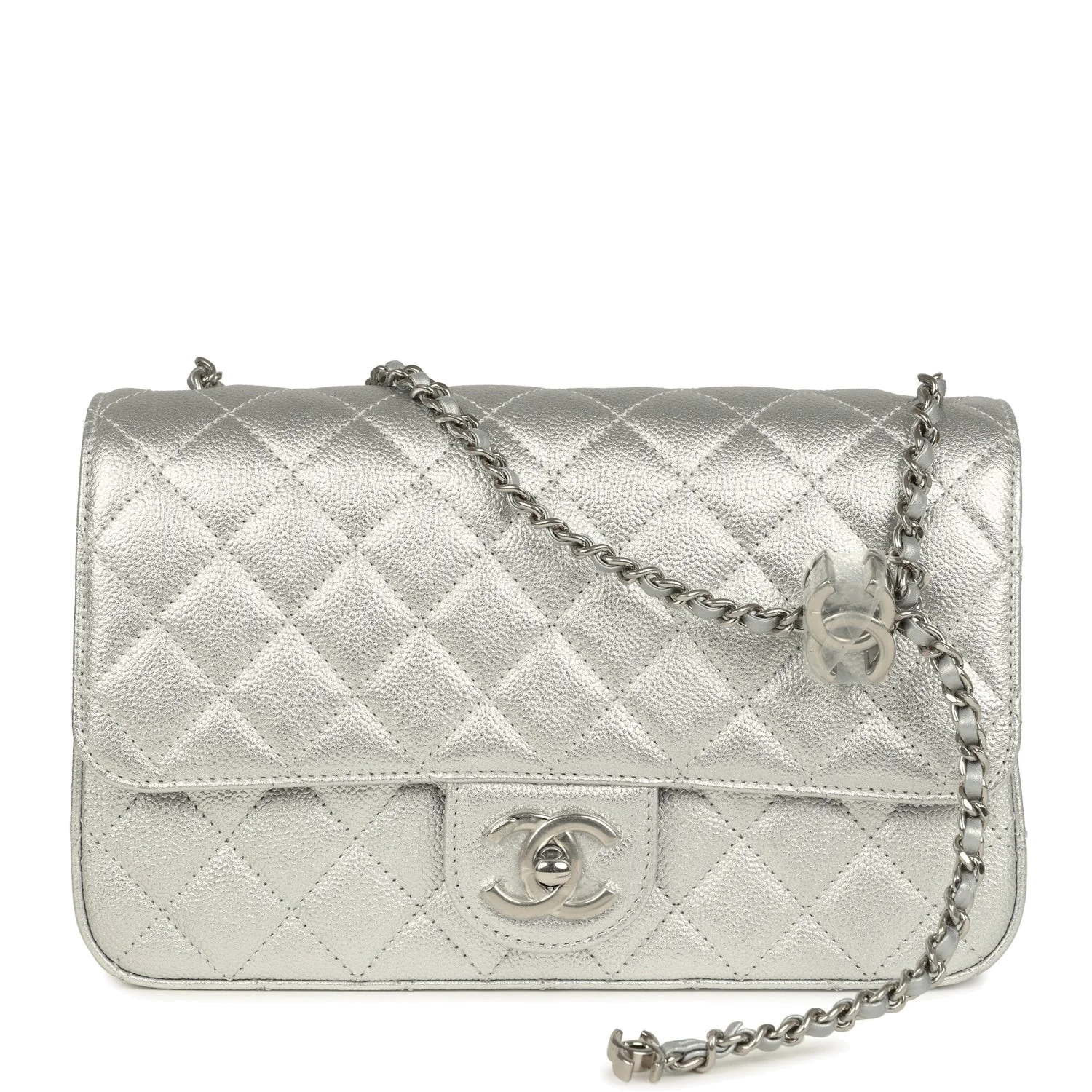 Chanel Small CC Crush Flap Bag Silver Metallic Caviar — фото 2
