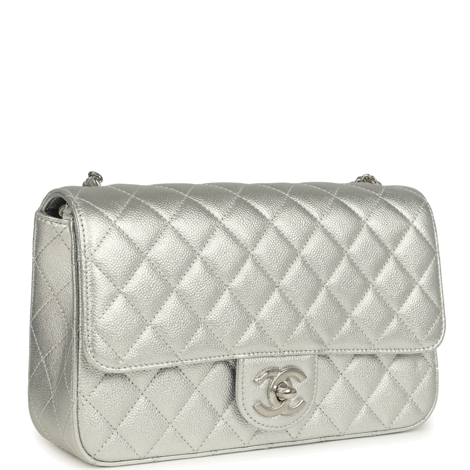 Chanel Small CC Crush Flap Bag Silver Metallic Caviar — фото 3