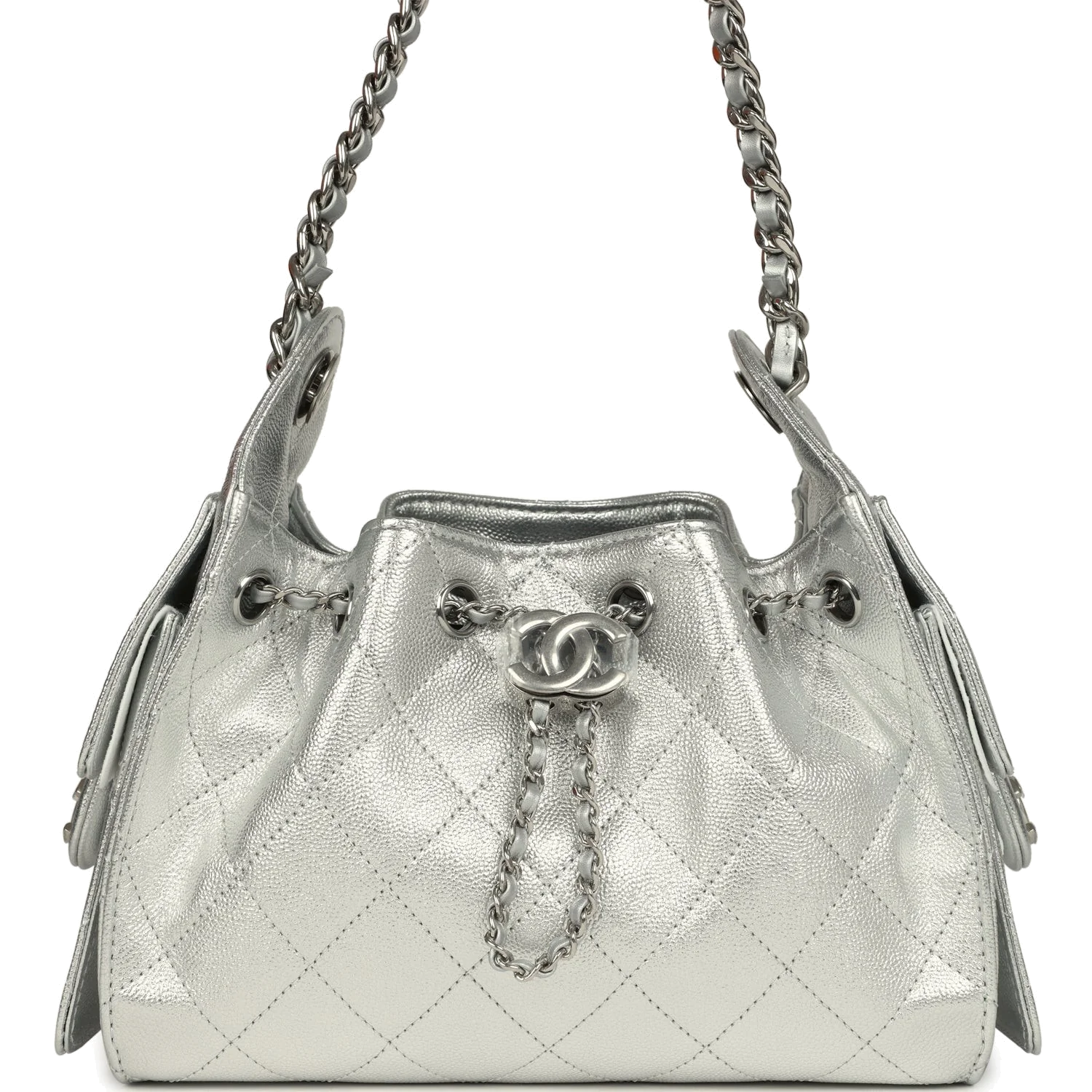 Chanel Mini 25 Hobo Bag Metallic Silver Caviar — фото 2