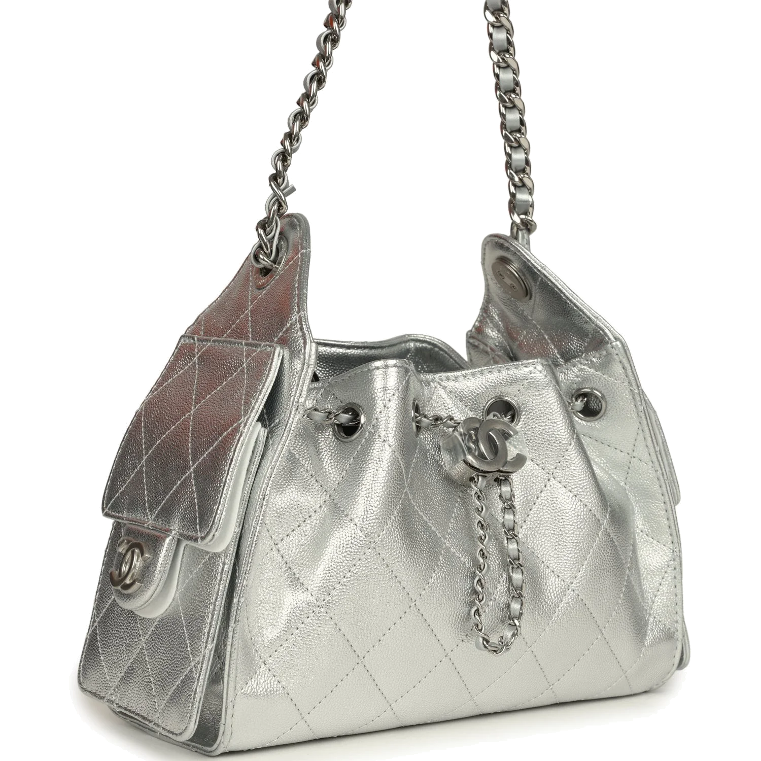 Chanel Mini 25 Hobo Bag Metallic Silver Caviar — фото 3