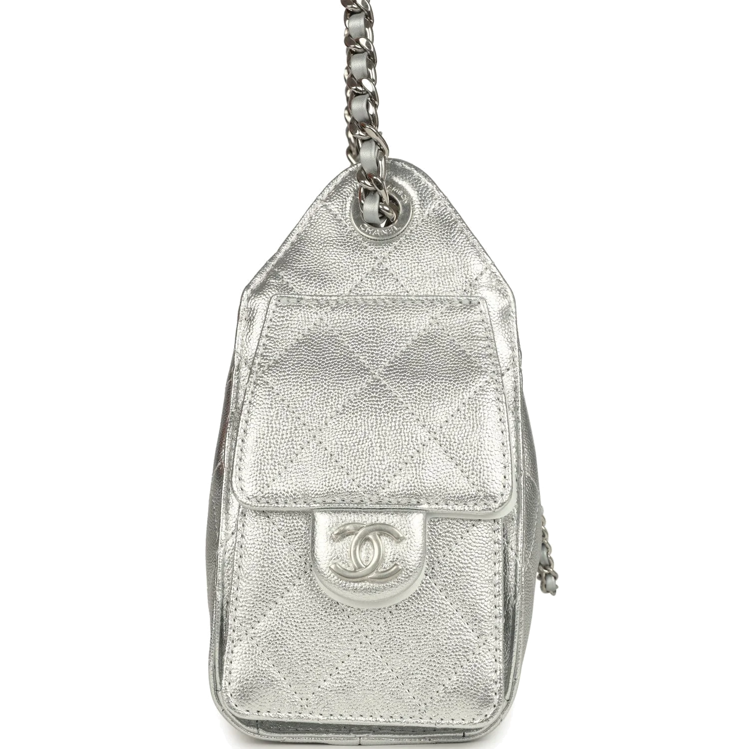 Chanel Mini 25 Hobo Bag Metallic Silver Caviar — фото 4