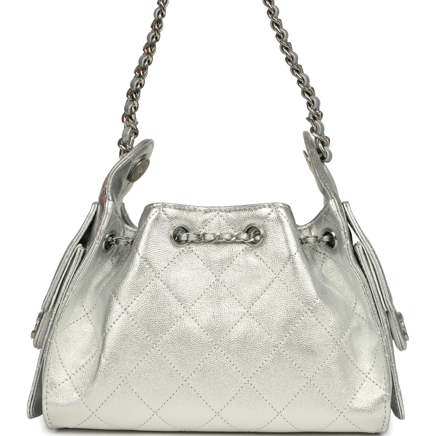 Chanel Mini 25 Hobo Bag Metallic Silver Caviar — фото 5