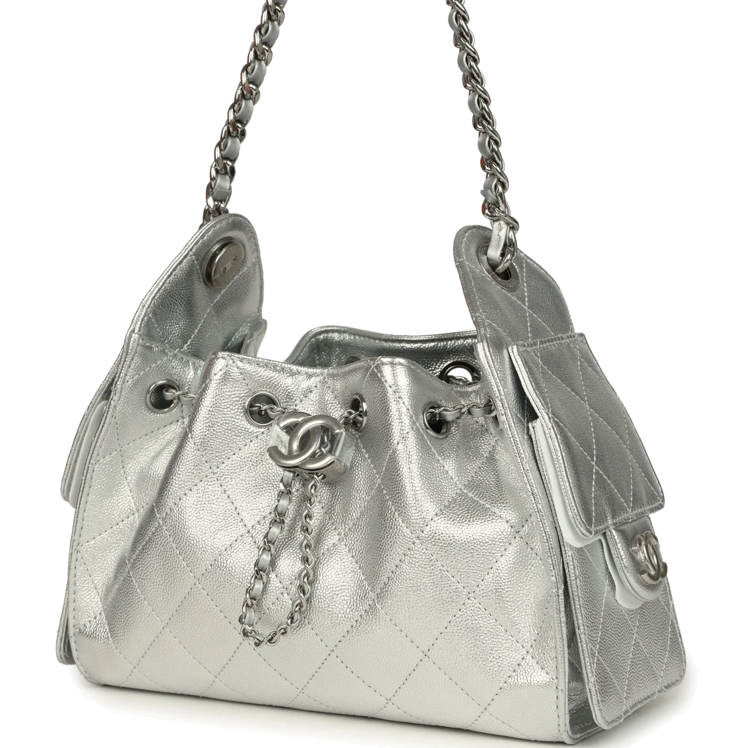 Chanel Mini 25 Hobo Bag Metallic Silver Caviar — фото 6