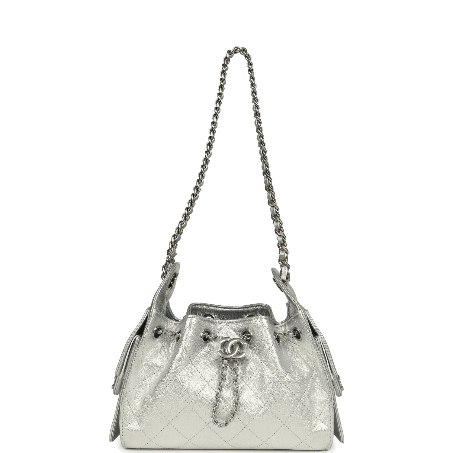 Chanel Mini 25 Hobo Bag Metallic Silver Caviar — фото 8