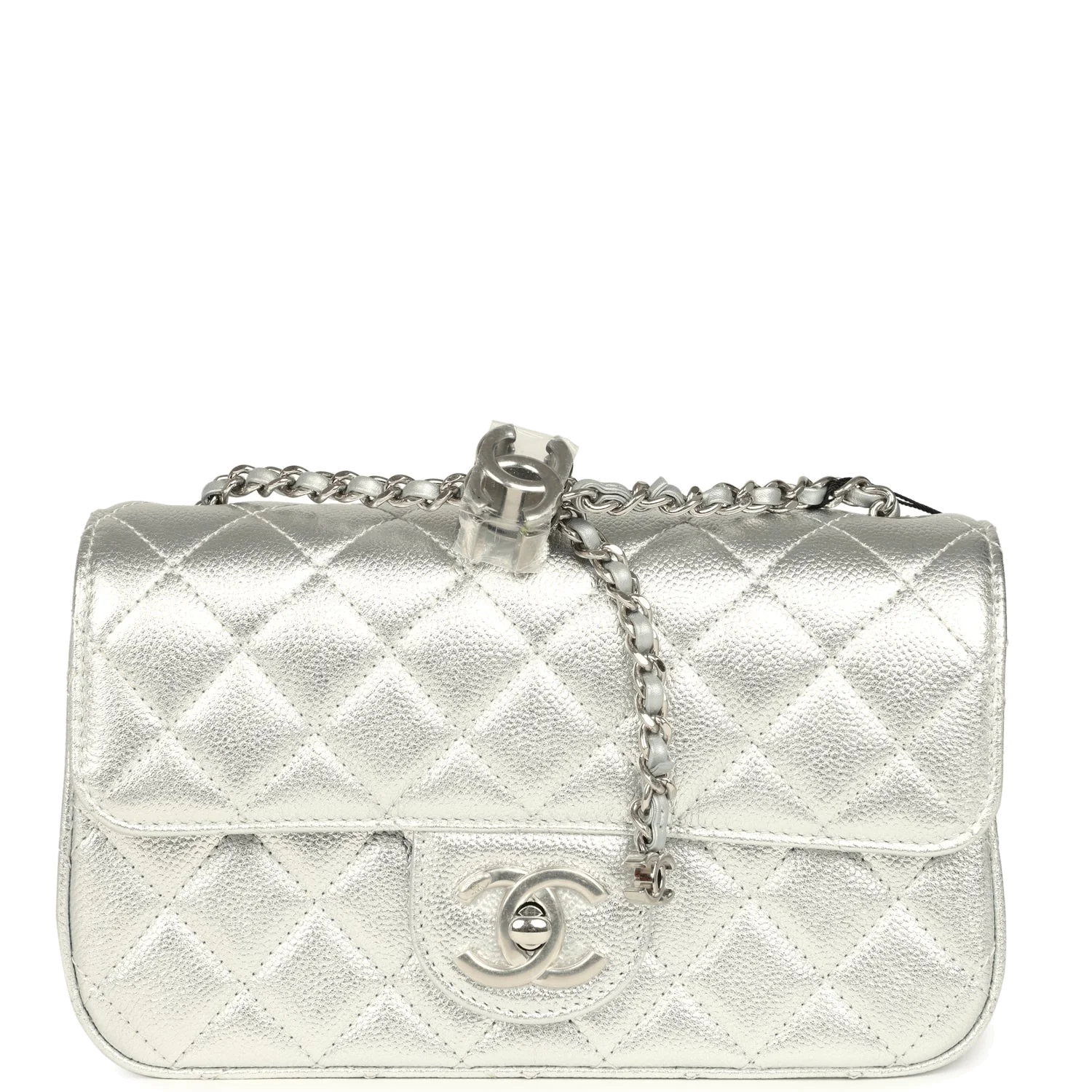 Chanel Mini CC Crush Flap Bag Silver Metallic Caviar