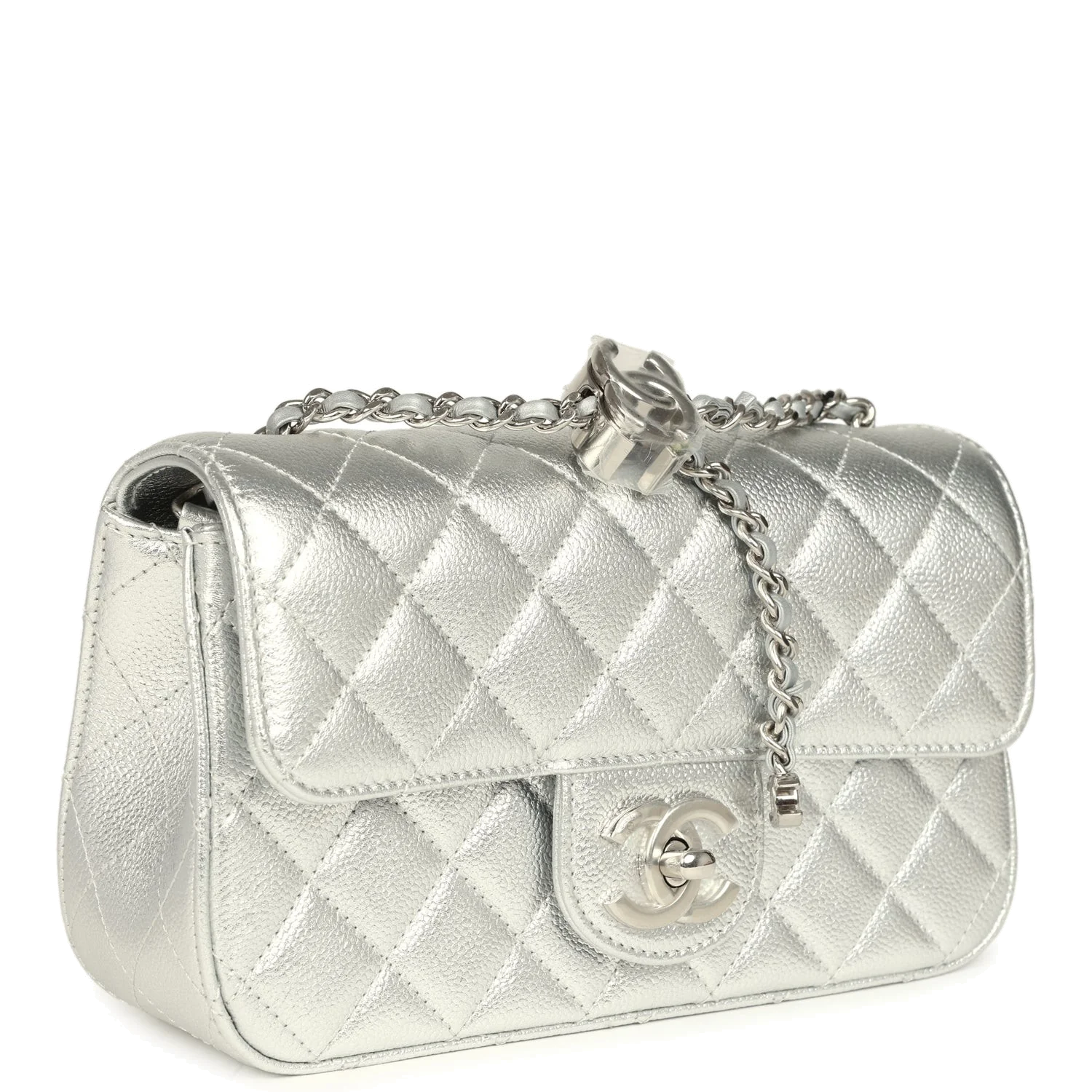 Chanel Mini CC Crush Flap Bag Silver Metallic Caviar — фото 3