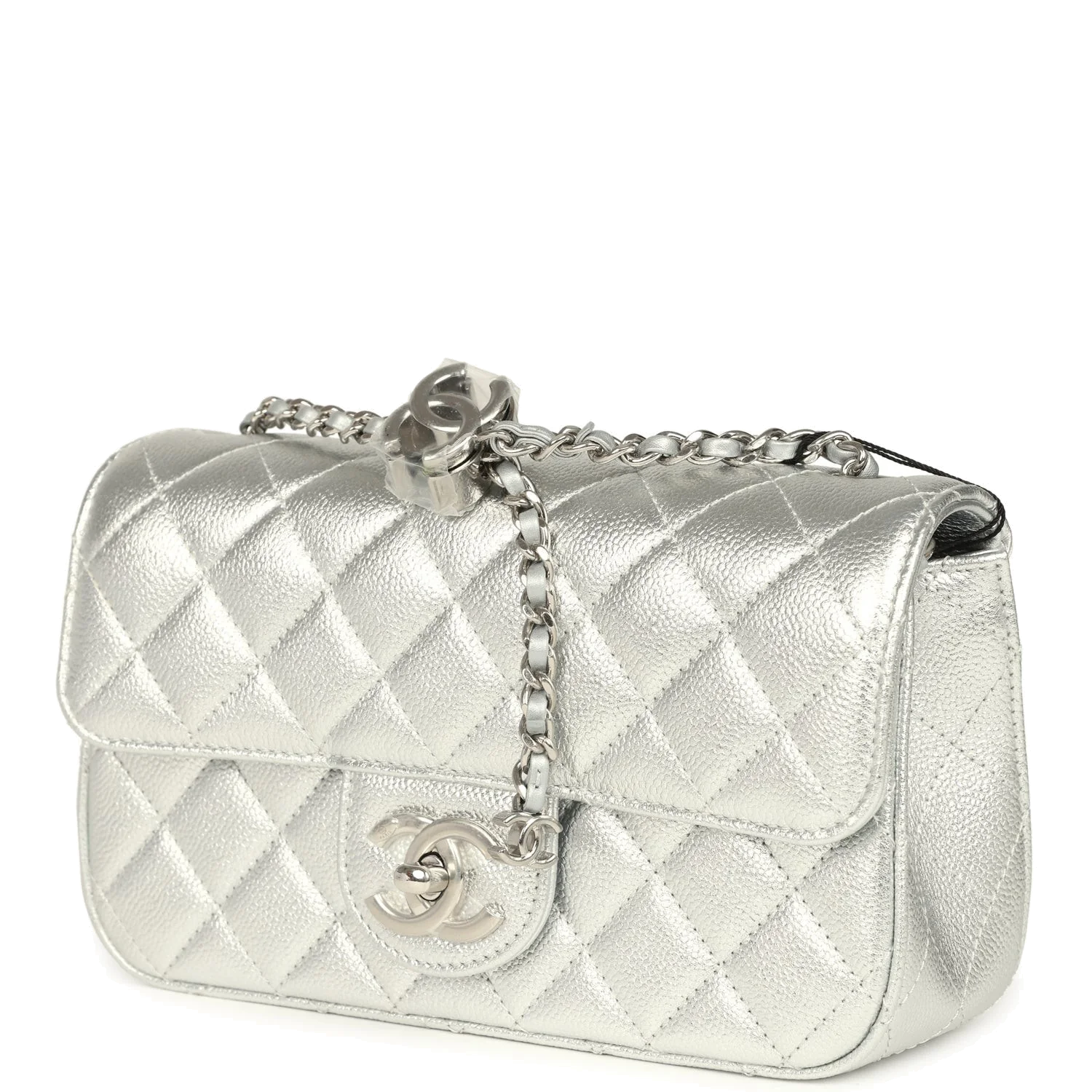 Chanel Mini CC Crush Flap Bag Silver Metallic Caviar — фото 6