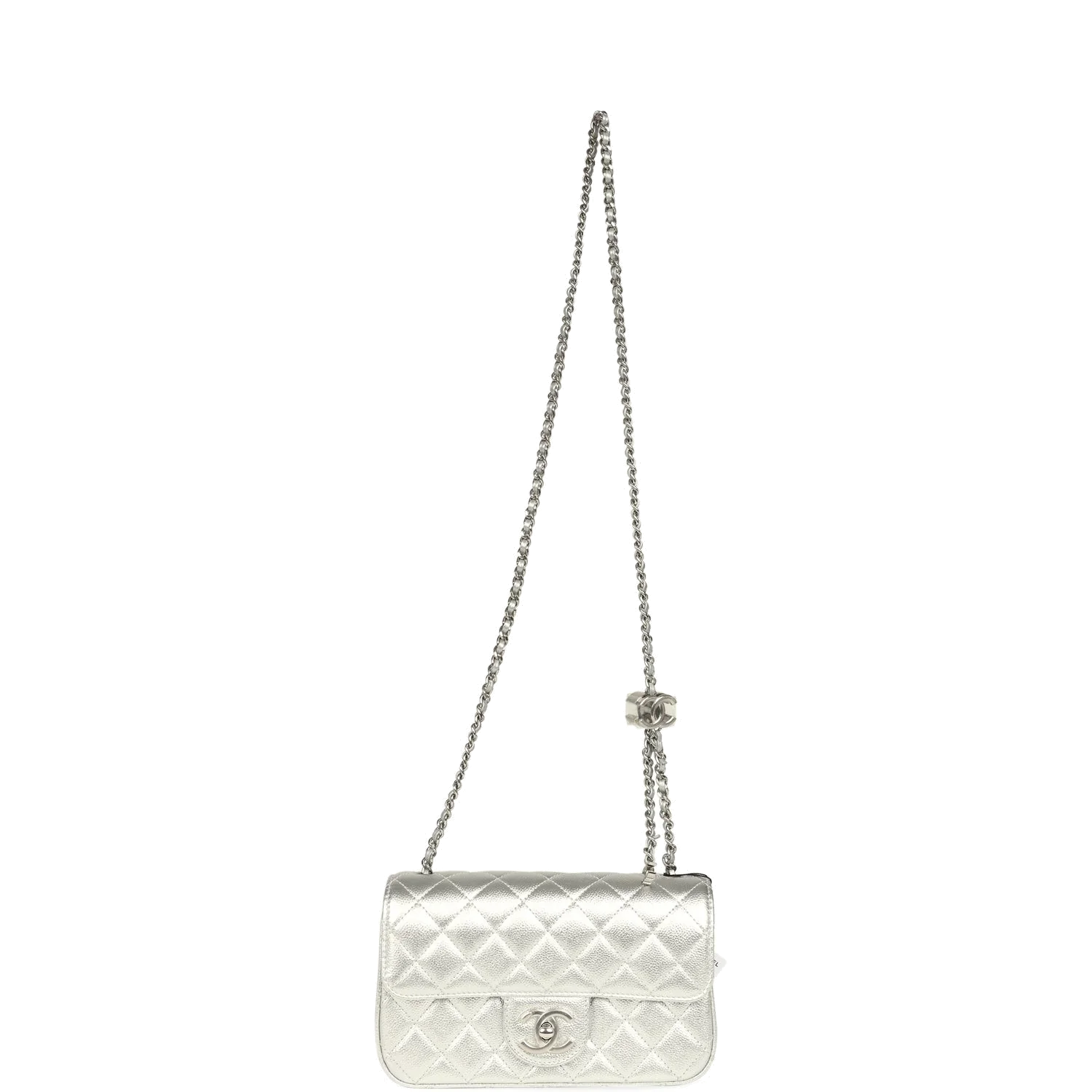 Chanel Mini CC Crush Flap Bag Silver Metallic Caviar — фото 8