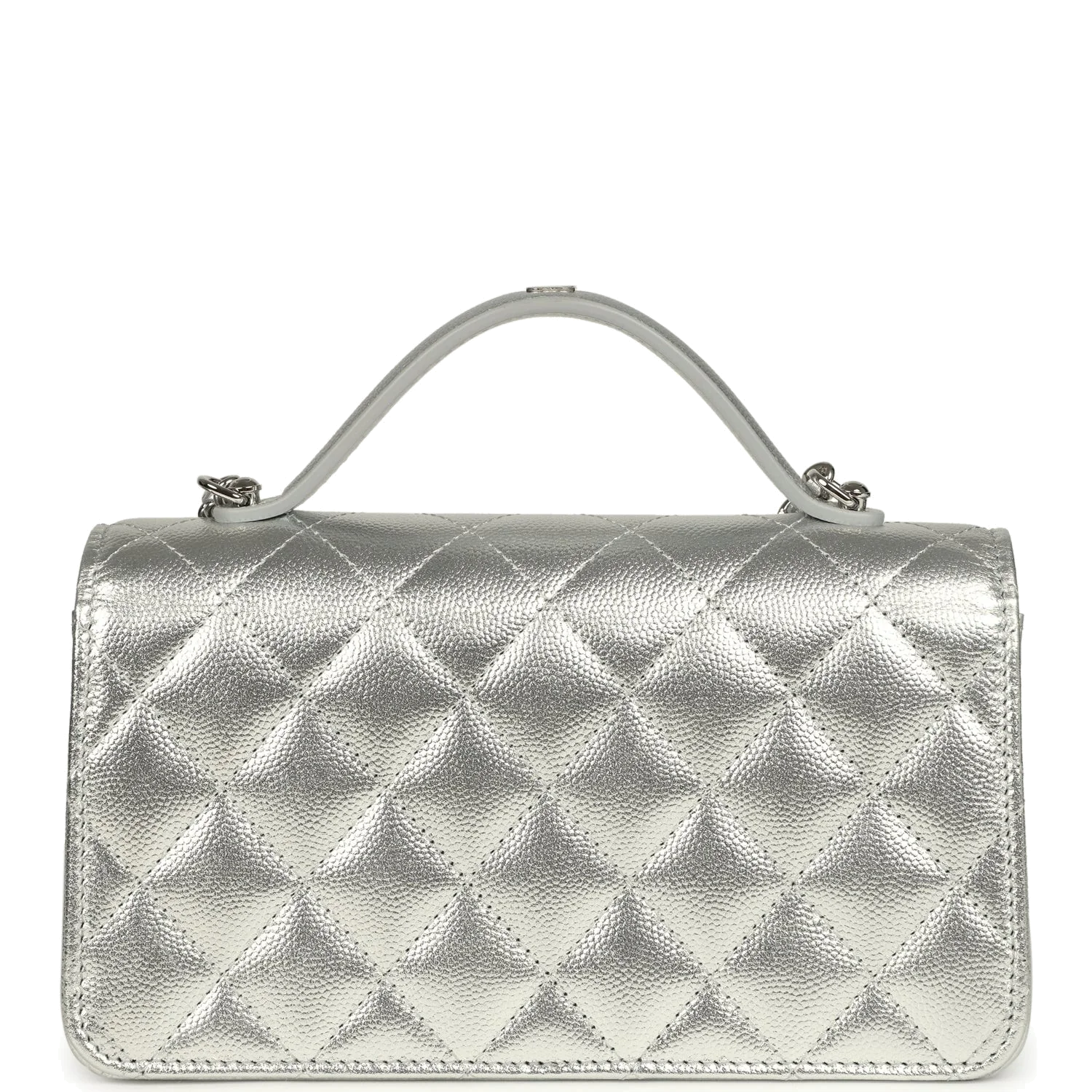 Chanel Top Handle Wallet On Chain WOC Metallic Silver Shiny Caviar — фото 5