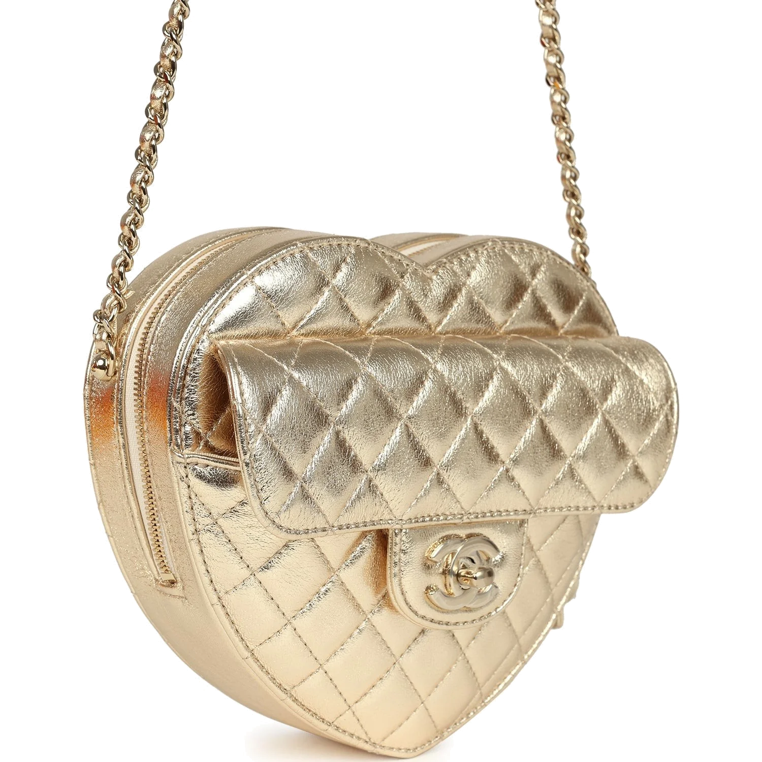 Chanel CC In Love Large Heart Bag with Chain Gold Metallic Lambskin — фото 3