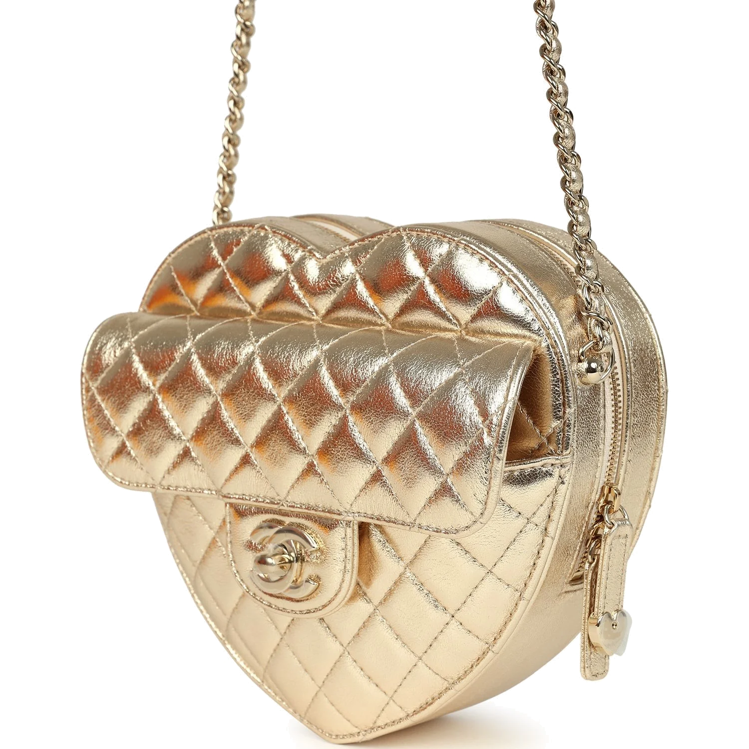 Chanel CC In Love Large Heart Bag with Chain Gold Metallic Lambskin — фото 6