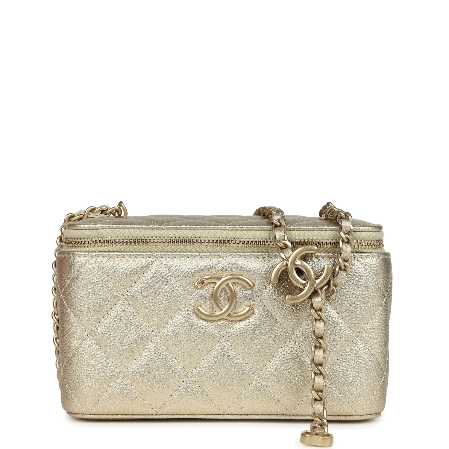 Chanel Small Classic Vanity Case Light Gold Metallic Caviar