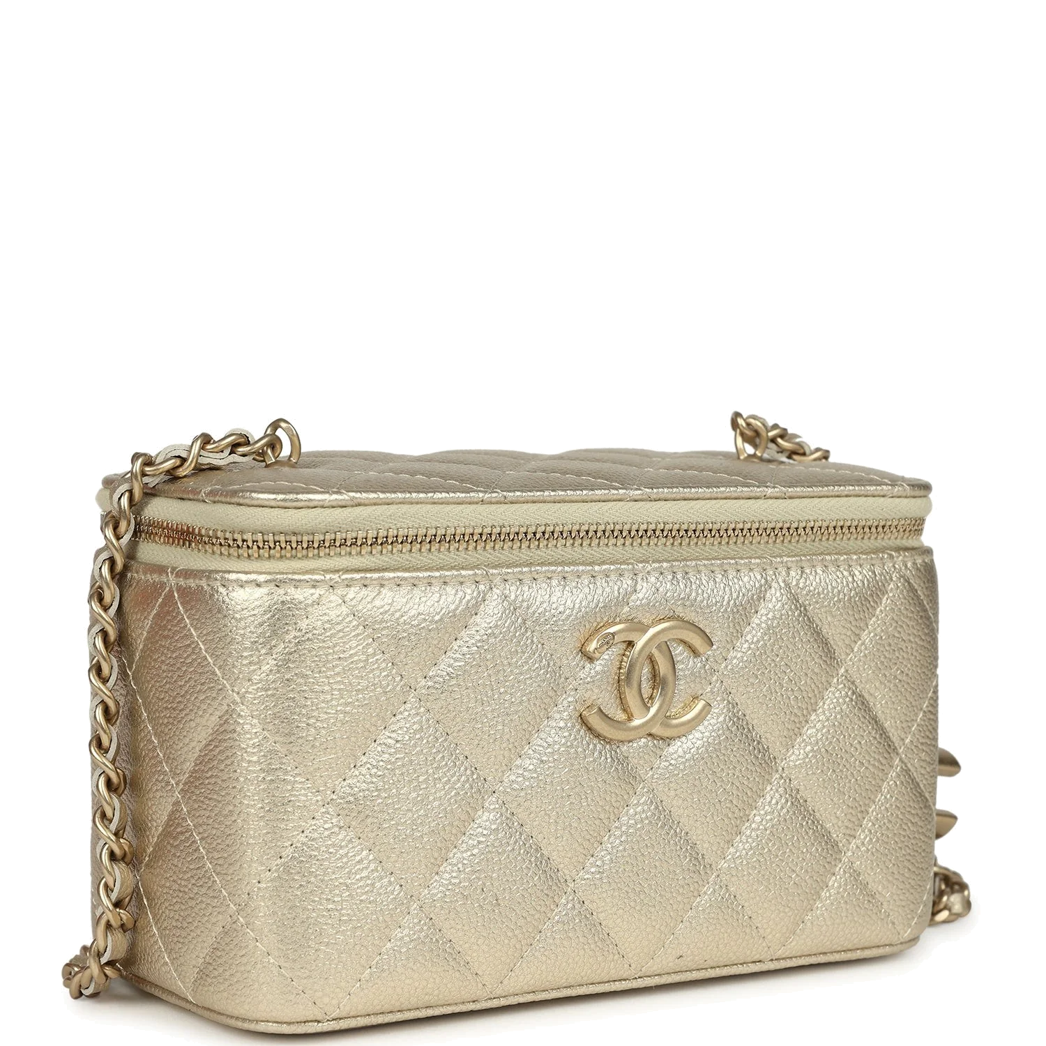 Chanel Small Classic Vanity Case Light Gold Metallic Caviar — фото 3