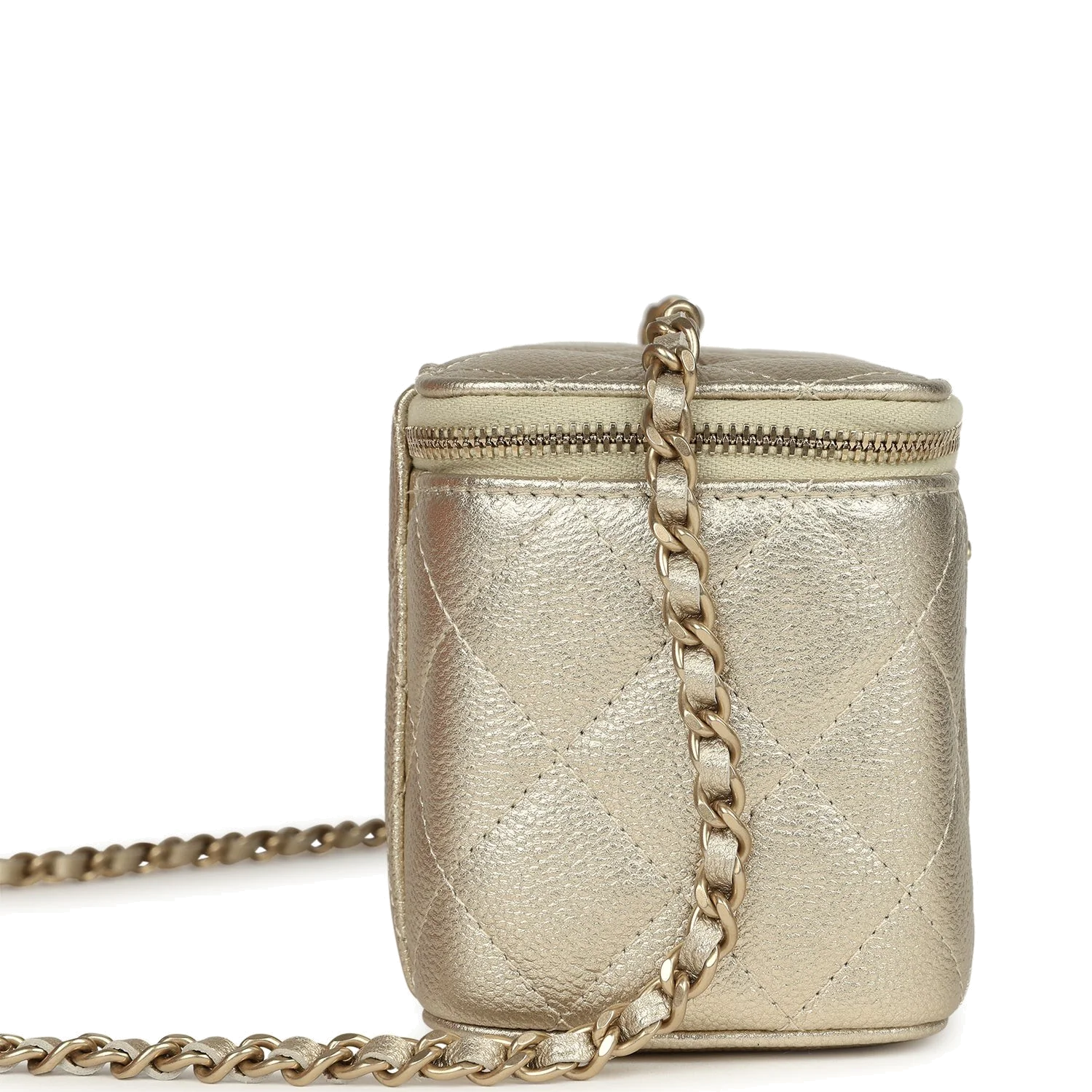 Chanel Small Classic Vanity Case Light Gold Metallic Caviar — фото 4