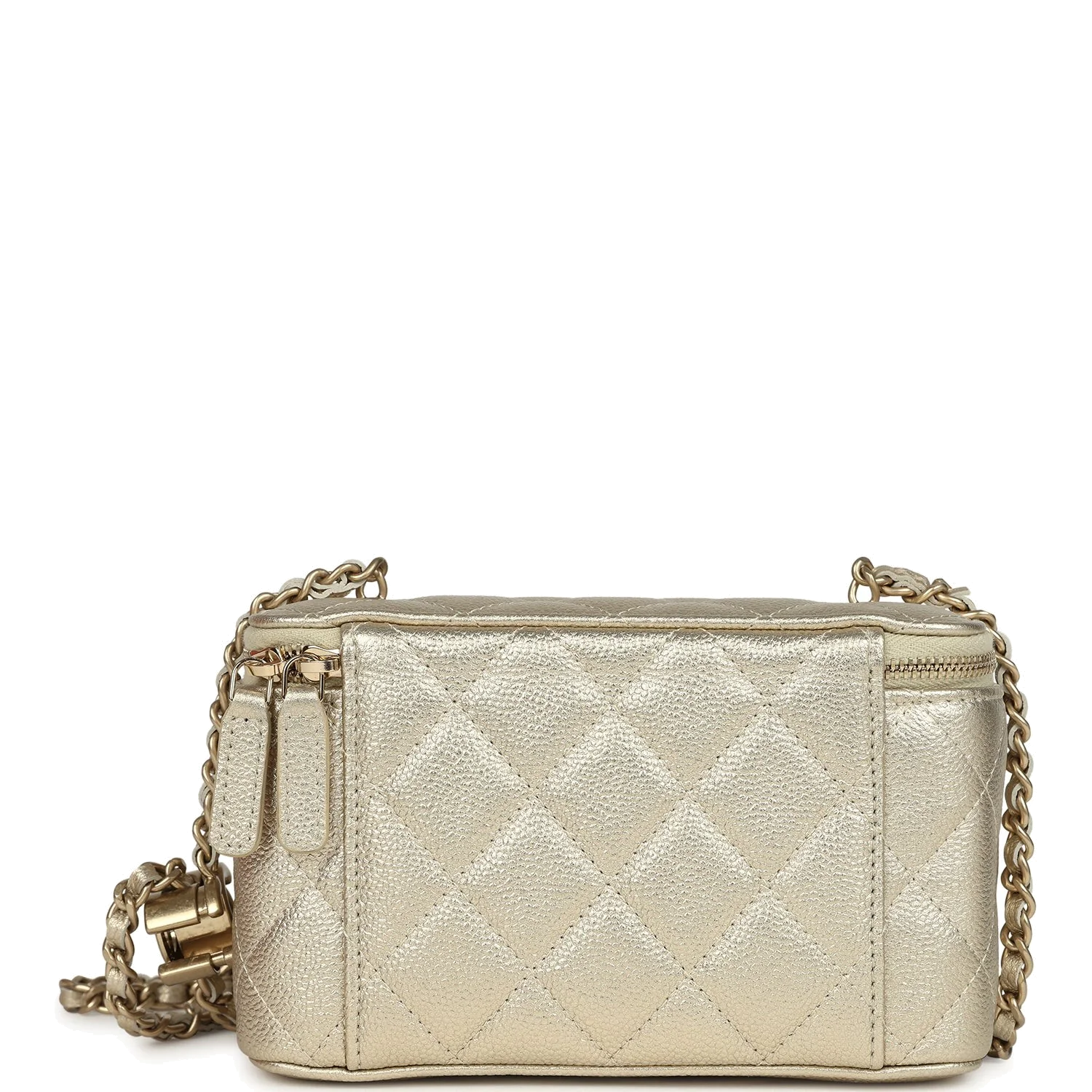 Chanel Small Classic Vanity Case Light Gold Metallic Caviar — фото 5