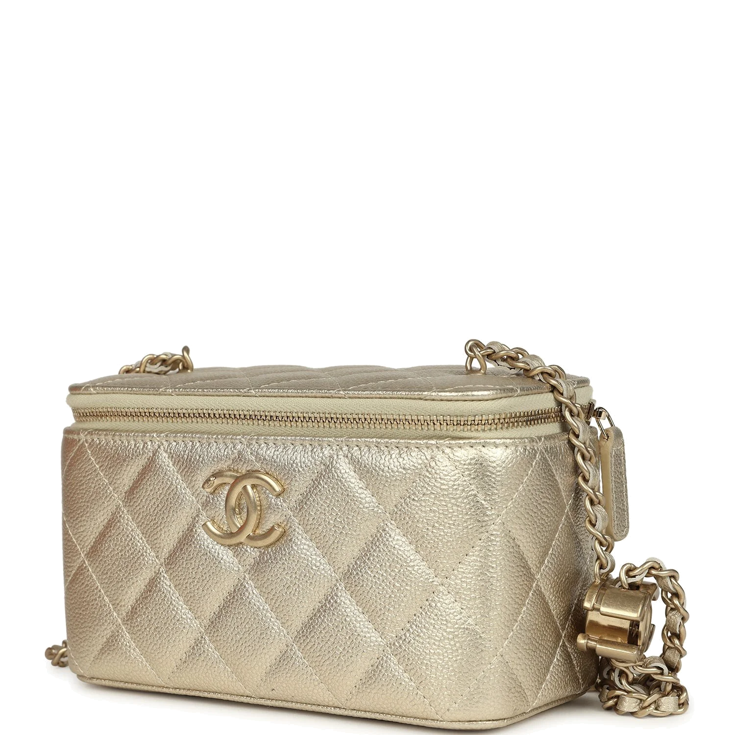 Chanel Small Classic Vanity Case Light Gold Metallic Caviar — фото 6