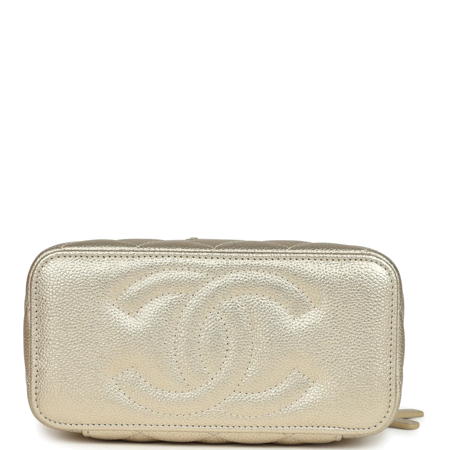 Chanel Small Classic Vanity Case Light Gold Metallic Caviar — фото 7