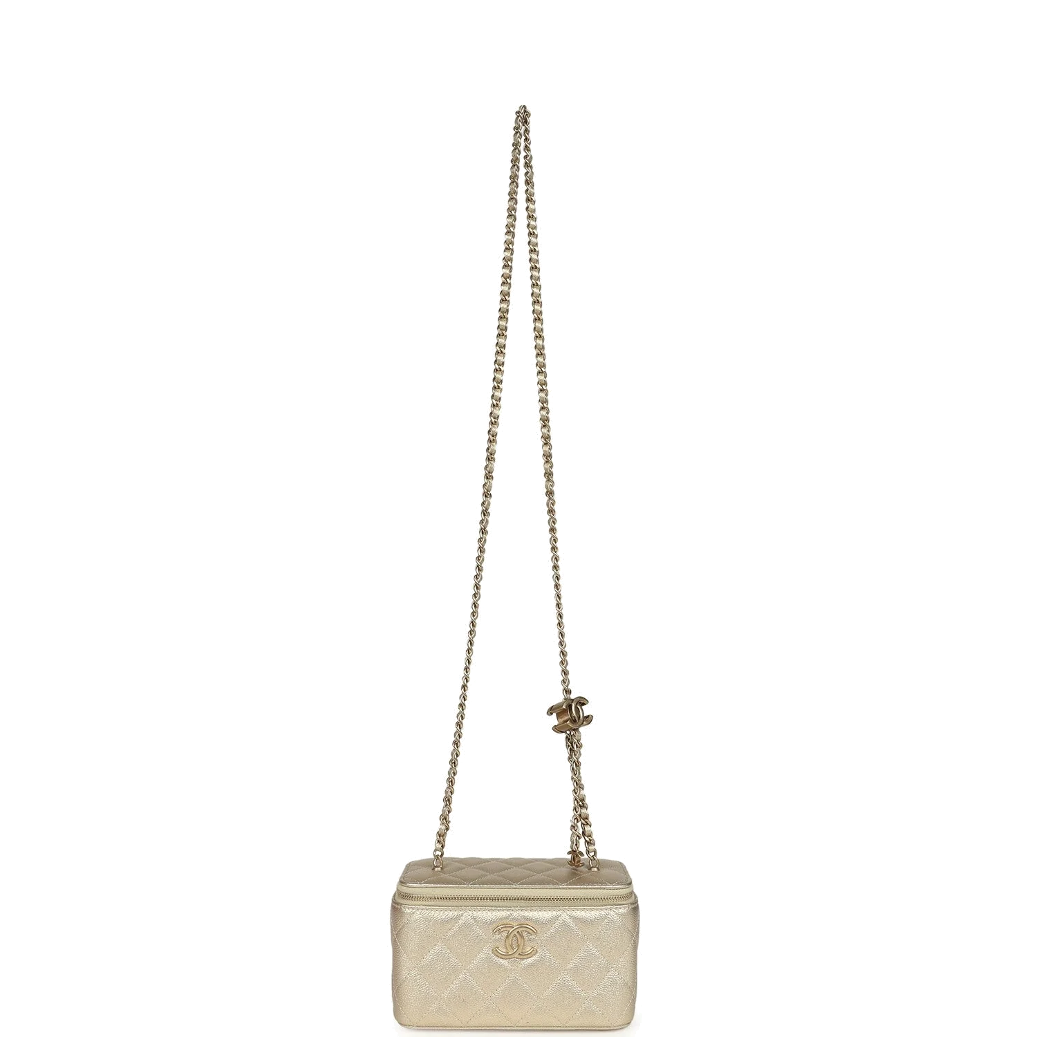 Chanel Small Classic Vanity Case Light Gold Metallic Caviar — фото 8
