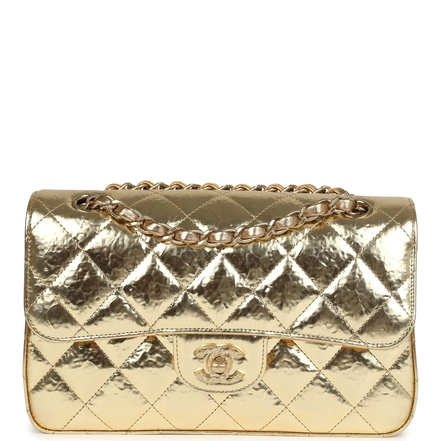 Chanel Small Classic Double Flap Gold Hammered Metallic Calfskin