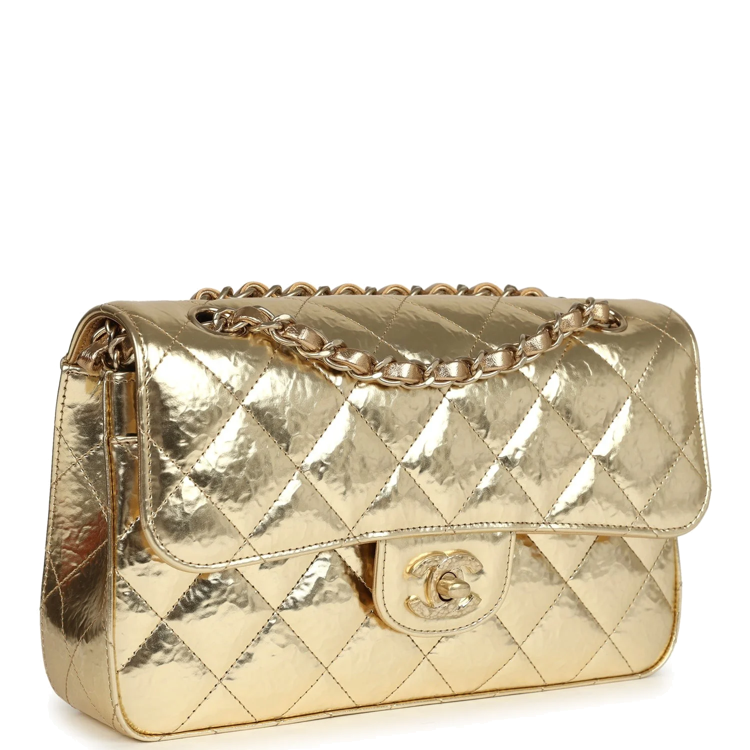 Chanel Small Classic Double Flap Gold Hammered Metallic Calfskin — фото 3