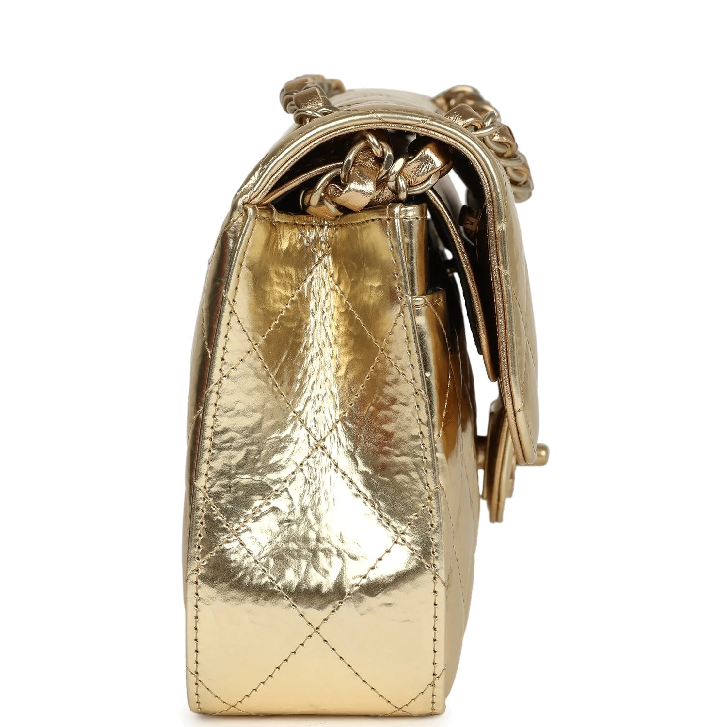 Chanel Small Classic Double Flap Gold Hammered Metallic Calfskin — фото 4