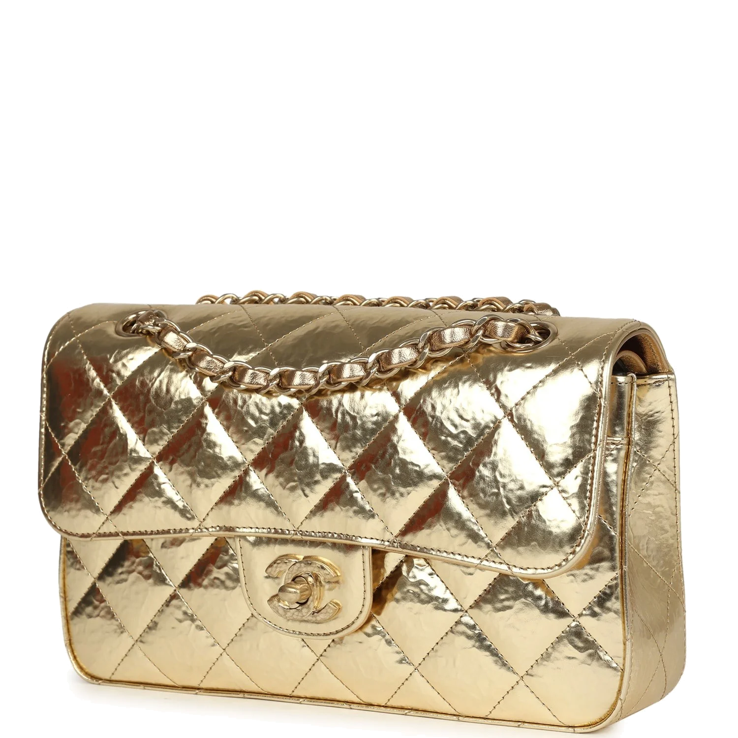 Chanel Small Classic Double Flap Gold Hammered Metallic Calfskin — фото 6