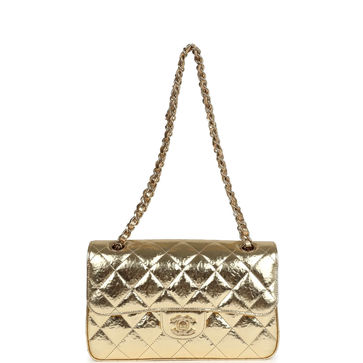 Chanel Small Classic Double Flap Gold Hammered Metallic Calfskin — фото 8