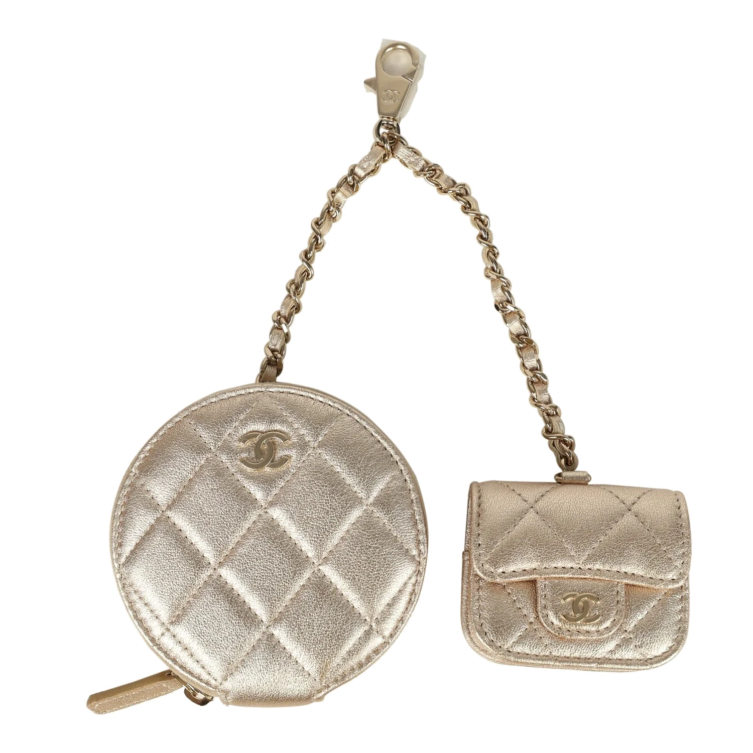 Chanel Round Clip-On Coin Purse and Airpod Pro Case Metallic Gold Goatskin — фото 2