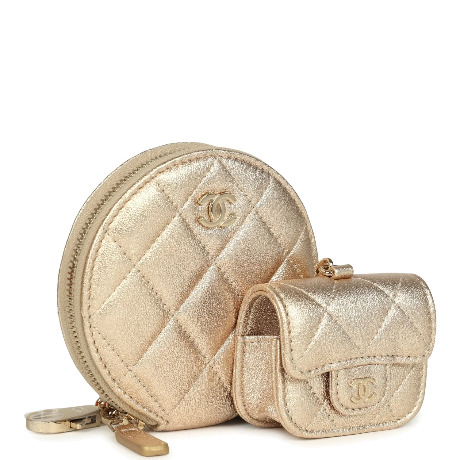 Chanel Round Clip-On Coin Purse and Airpod Pro Case Metallic Gold Goatskin — фото 3