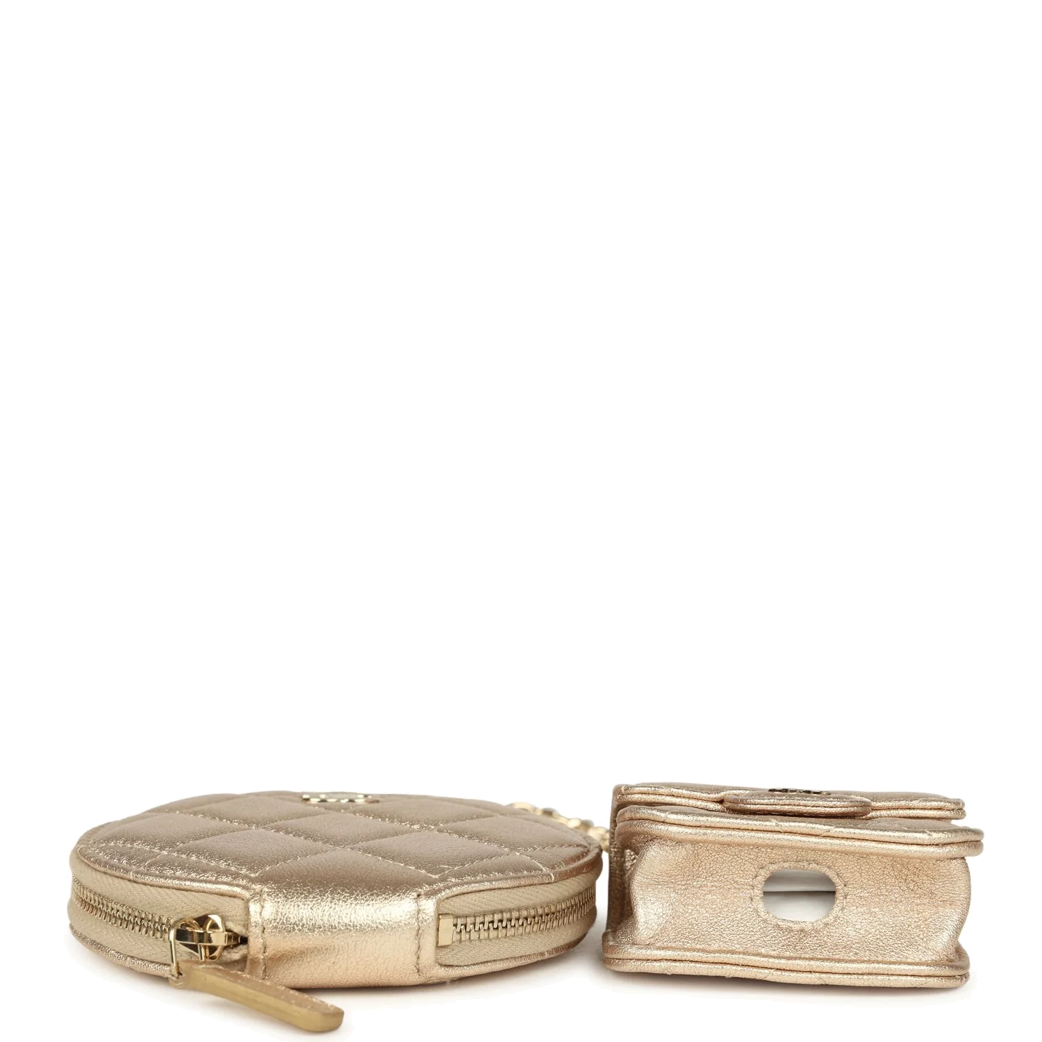 Chanel Round Clip-On Coin Purse and Airpod Pro Case Metallic Gold Goatskin — фото 4