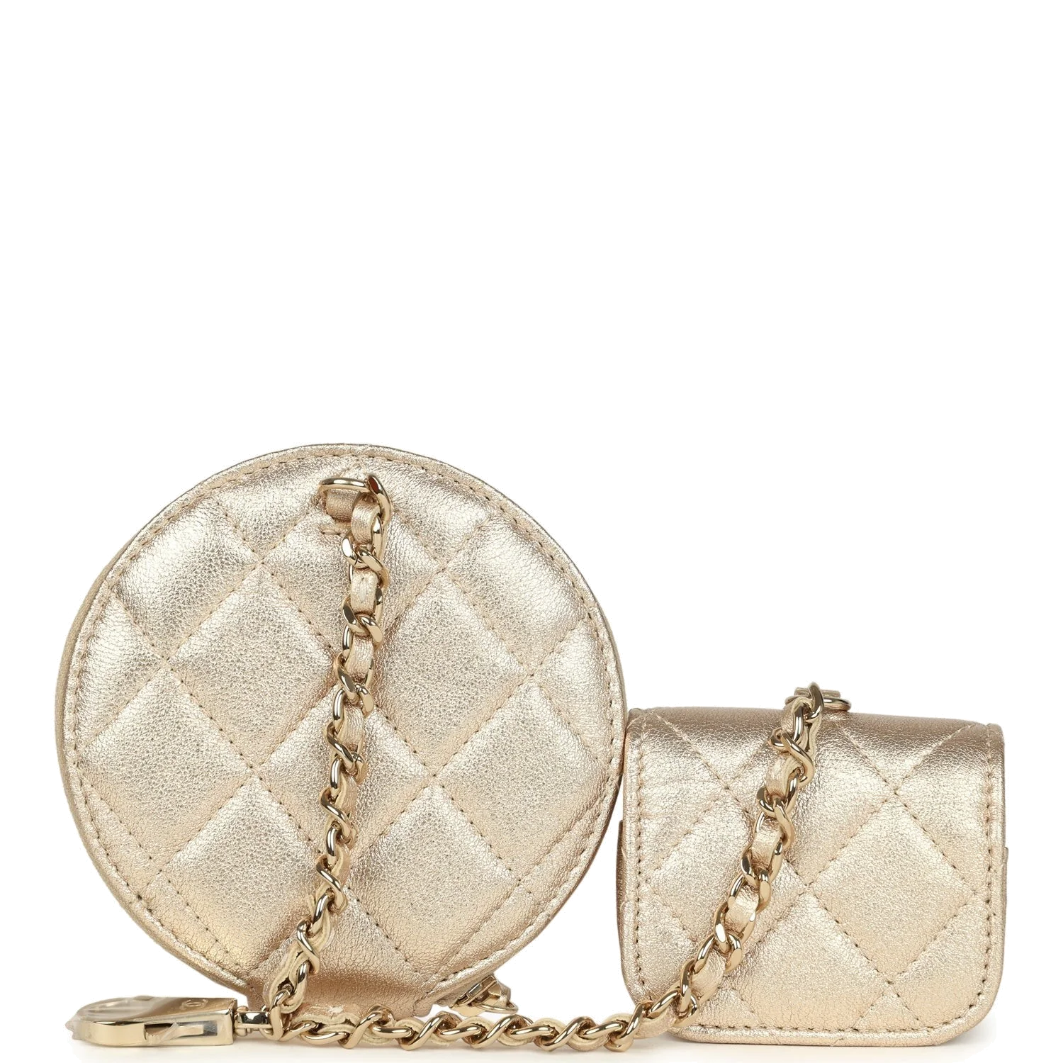 Chanel Round Clip-On Coin Purse and Airpod Pro Case Metallic Gold Goatskin — фото 5