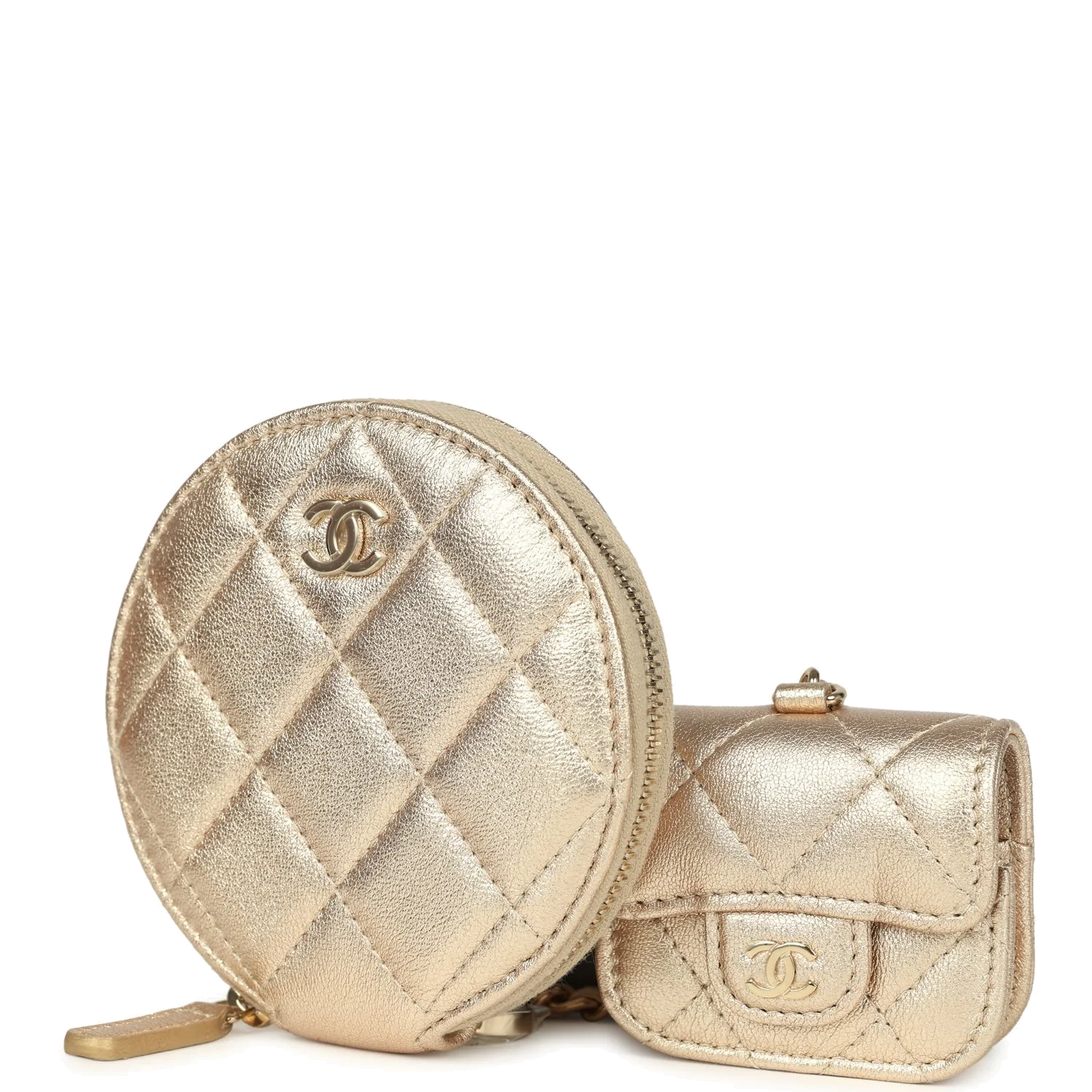 Chanel Round Clip-On Coin Purse and Airpod Pro Case Metallic Gold Goatskin — фото 6