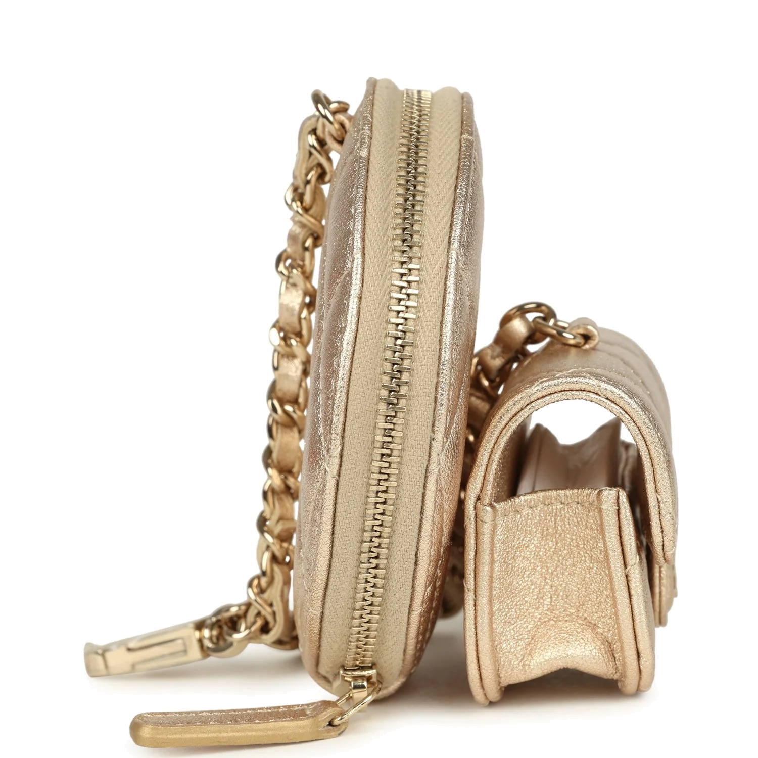 Chanel Round Clip-On Coin Purse and Airpod Pro Case Metallic Gold Goatskin — фото 7