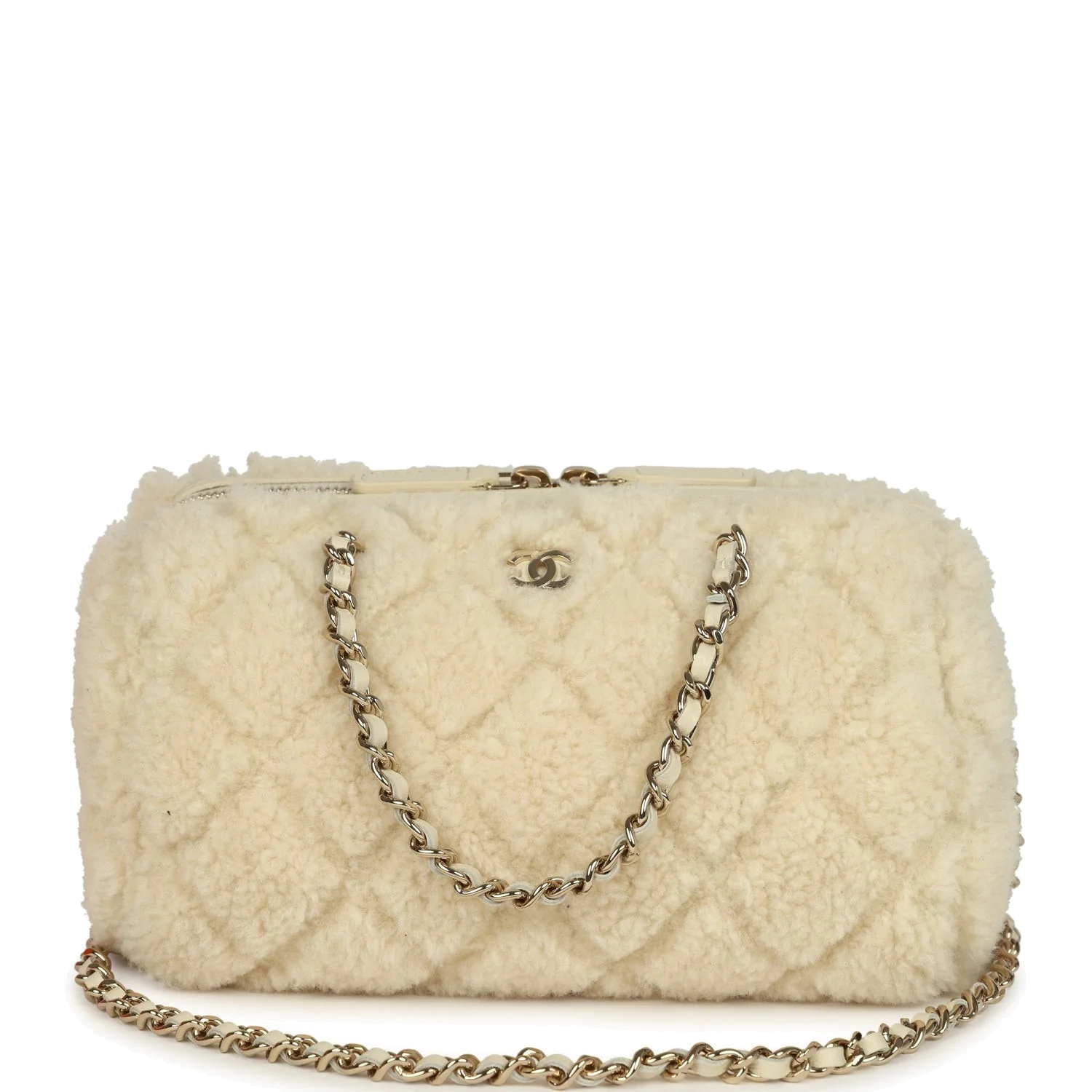 Chanel Mini Timeless Classic Barrel Bag with Chain Beige Shearling