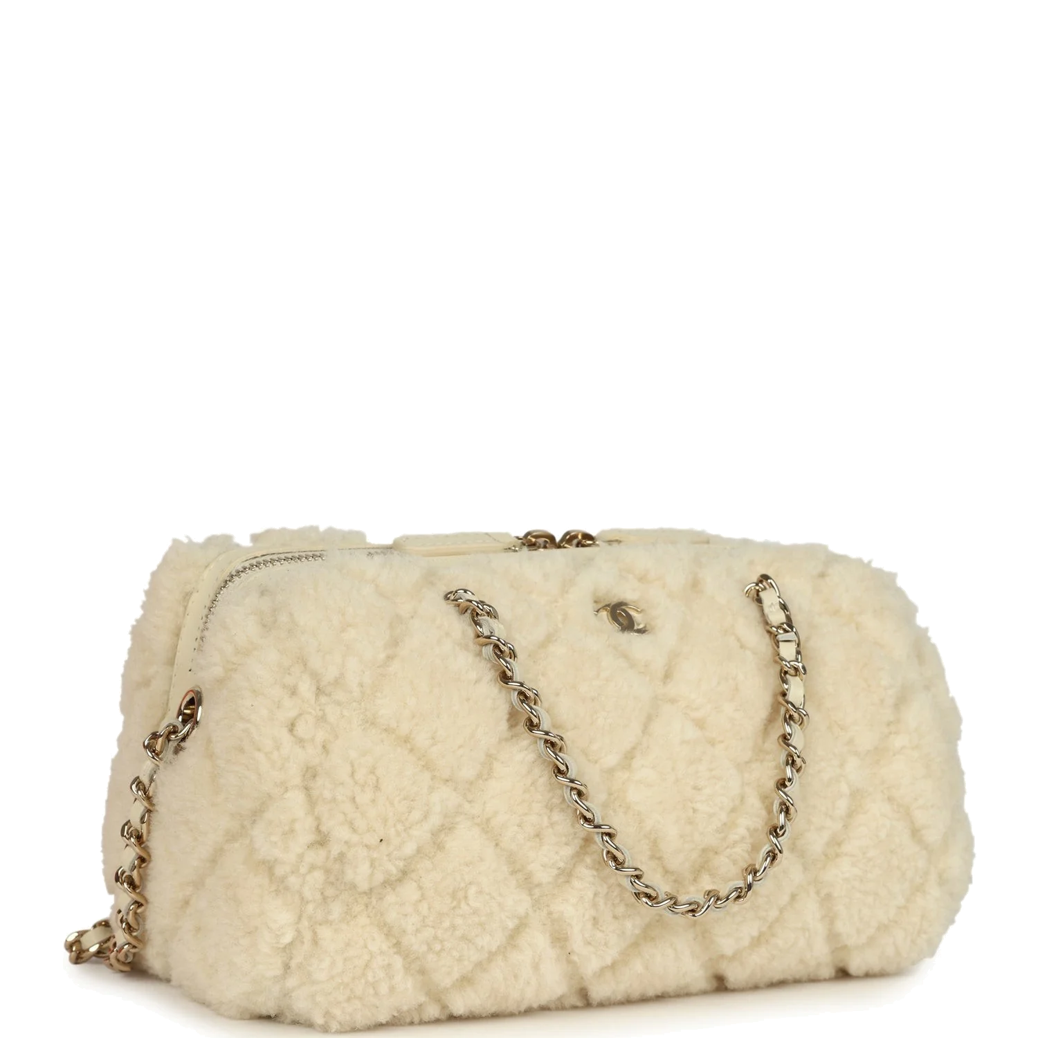 Chanel Mini Timeless Classic Barrel Bag with Chain Beige Shearling — фото 3
