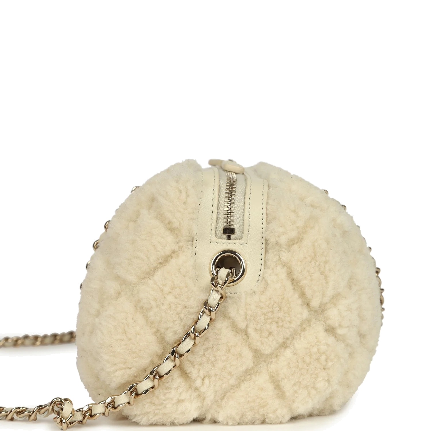 Chanel Mini Timeless Classic Barrel Bag with Chain Beige Shearling — фото 4